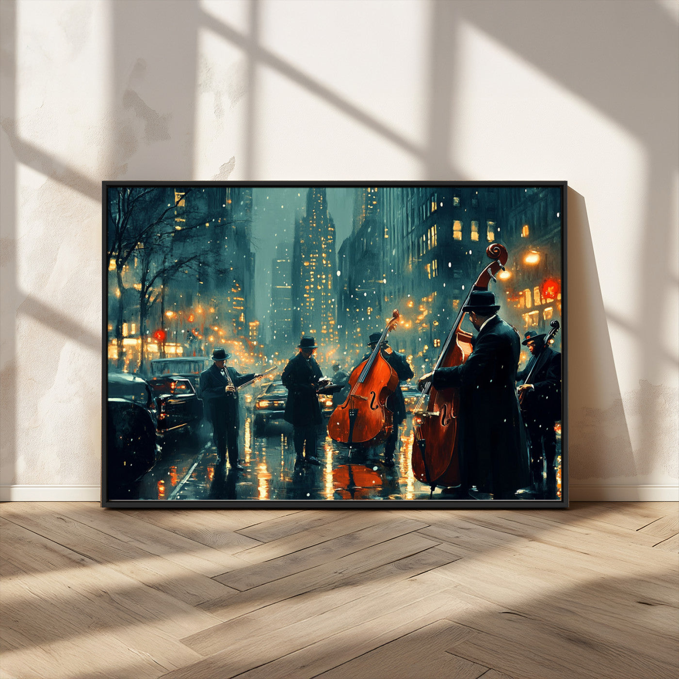 MGV-FC-36X24 - African American Jazz Art Print - Framed Abstract Music Canvas - Colorful Instrument Poster for