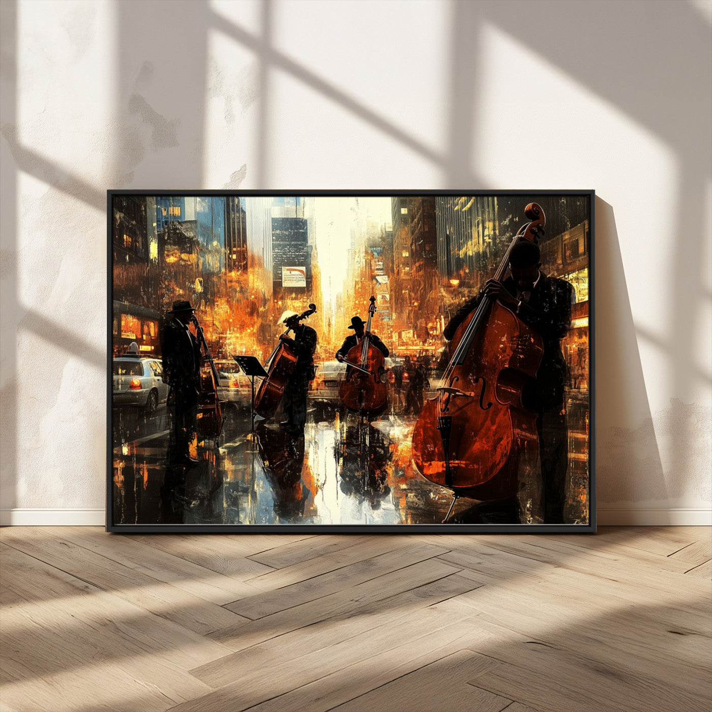 MGV-FC-36X24 - African American Abstract Jazz Wall Art - Framed Abstract Music Canvas - Colorful Instrument Canvsa