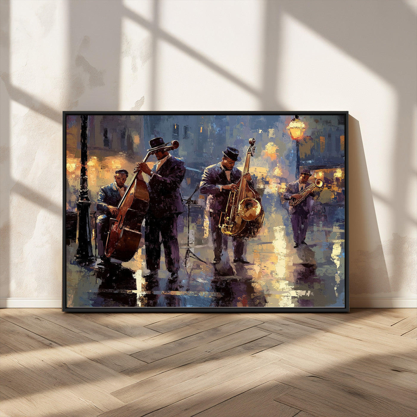 MGV-FC-36X24 - Afro Abstract Jazz Music Canvas Print - African American Wall Art - Colorful Framed Afro Abstract