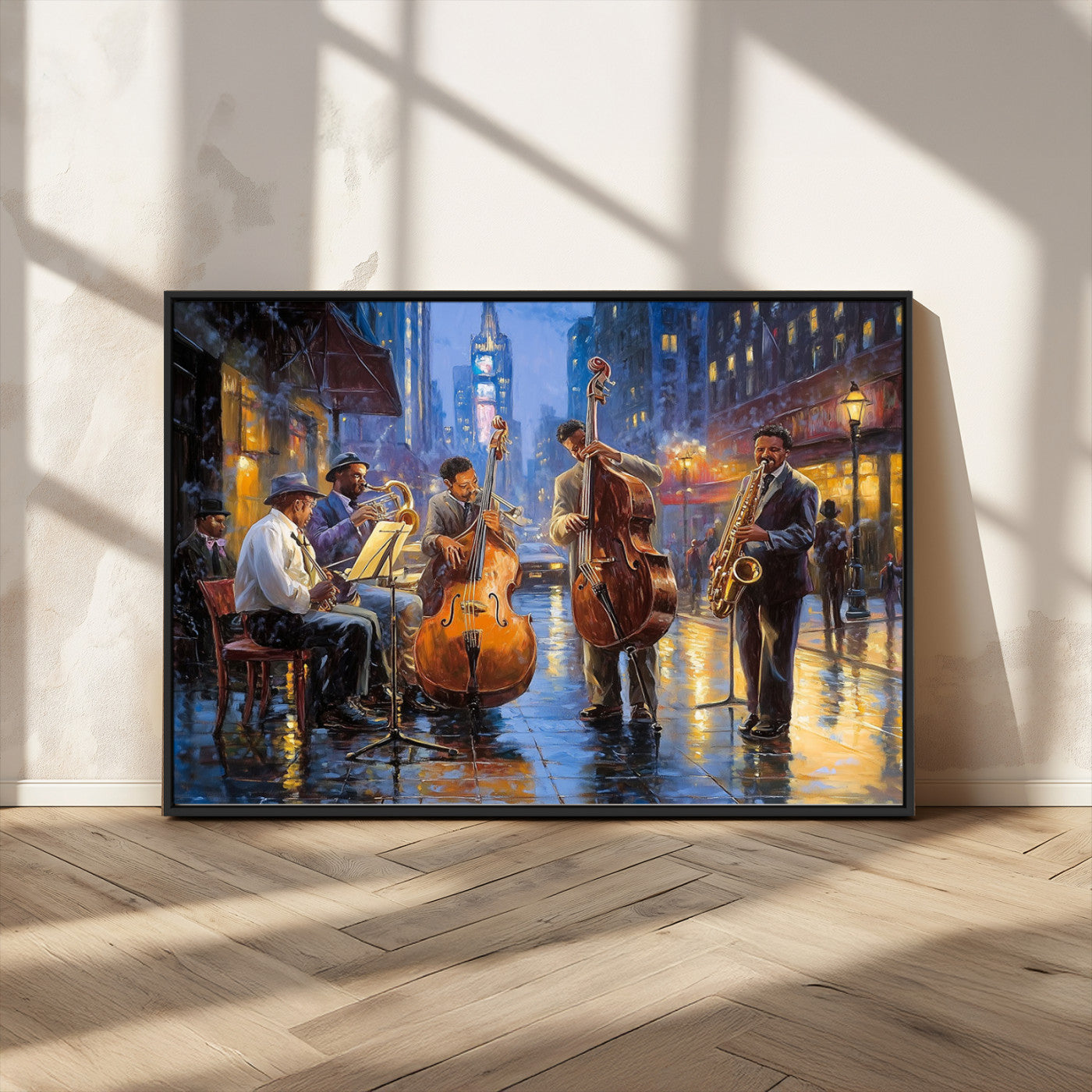 MGV-FC-36X24 - Colorful Jazz Wall Art - African American Music Canvas Print - Framed Abstract Music Poster for Home
