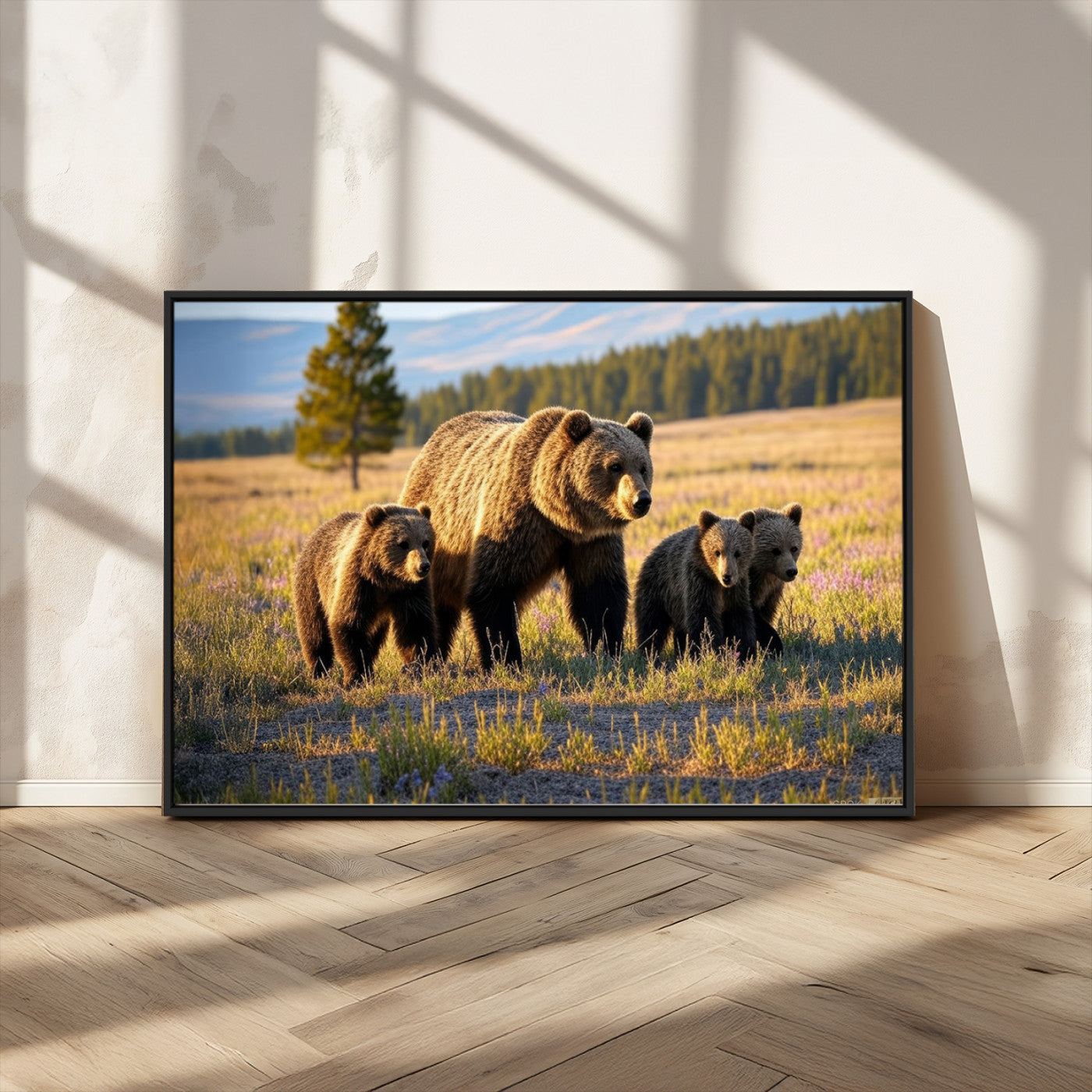MGV-FC-36X24 - Grizzly 399 in Wild Flowers Wall Art Canvas Print, Grizzly Bears Wall Art, Queen of Grand Teton
