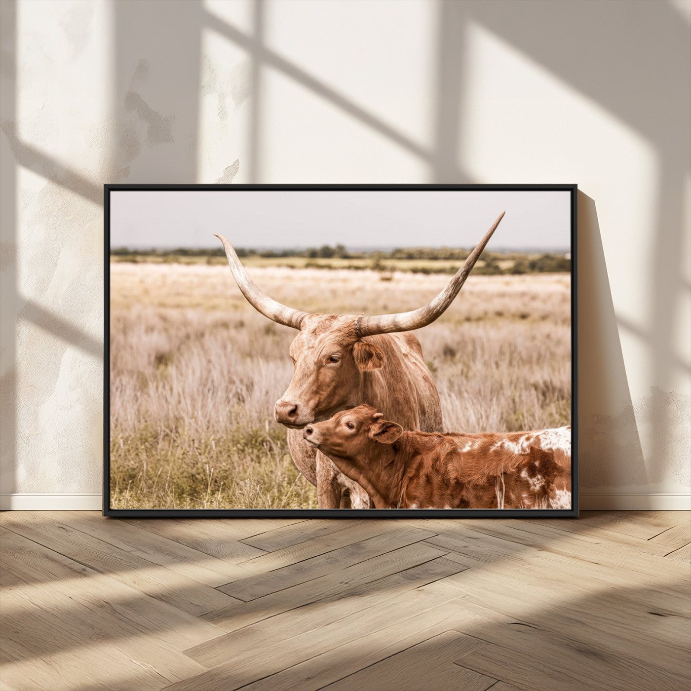 MGV-FC-36X24 - Texas Longhorn Cow Wall Art Canvas Print for Farmhouse Wall Art, Texas Decor, Western Wall Art Print