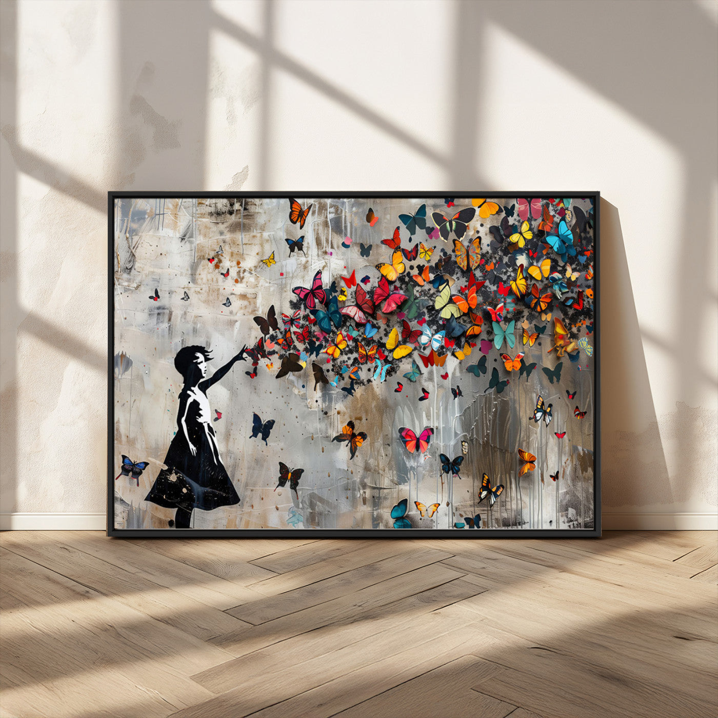 MGV-FC-36X24 - Banksy Butterfly Girl Wall Art | 3-Piece Butterfly Girl Canvas