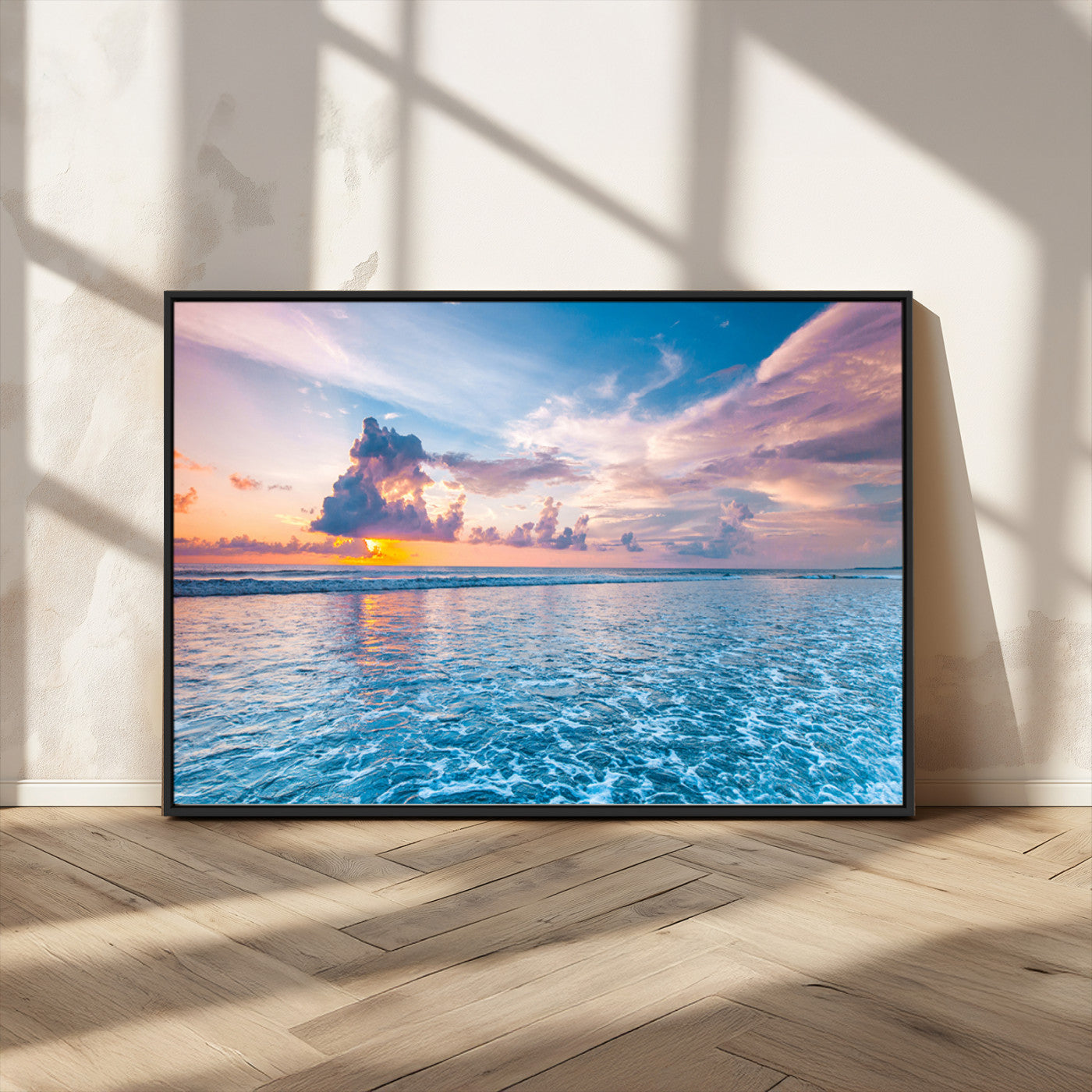 MGV-FC-36X24 - Ocean Sunset Canvas Wall Art Print - Tranquil Seascape with Vibrant Sky and Rolling Waves Canvas