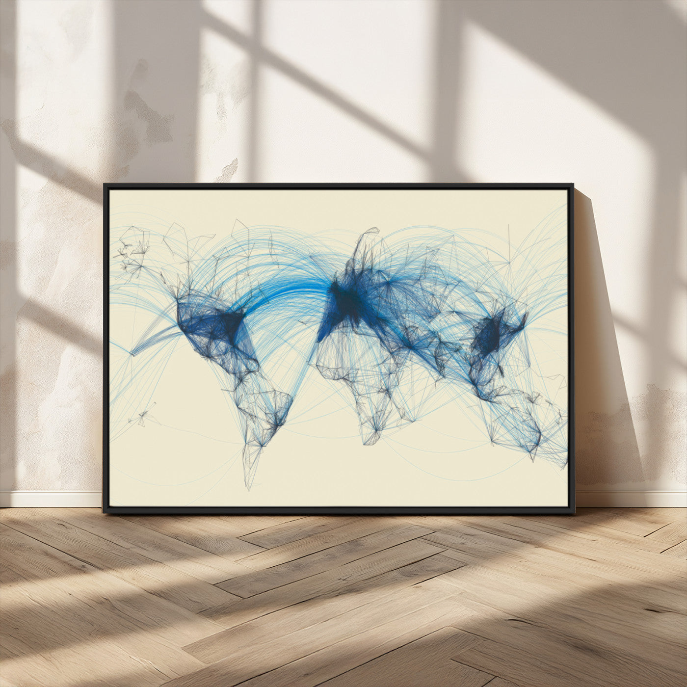 MGV-FC-36X24 - Flight Routes Map art Air Traffic Avi World Map with Blue Connections Canvas Wall Art – Modern