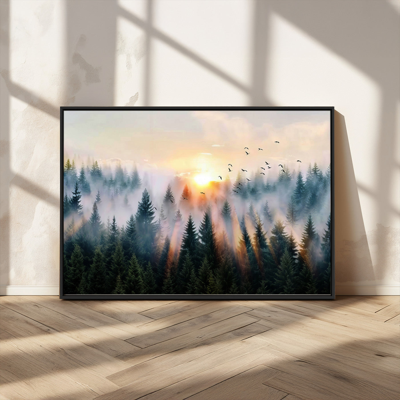 MGV-FC-36X24 - Abstract Forest Wall Art - Serene Nature Canvas Print with Misty Forest Design for Modern Home or