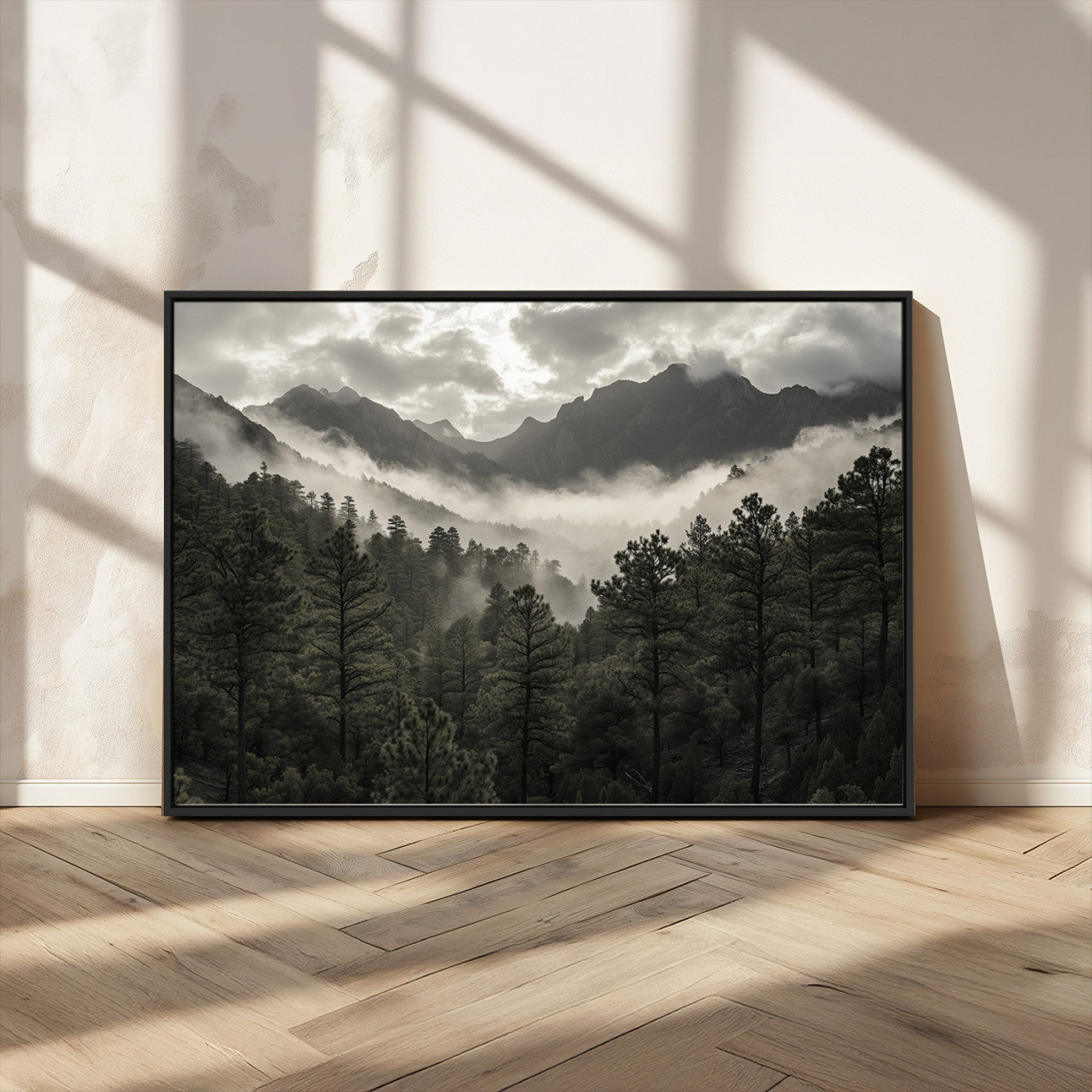 MGV-FC-36X24 - Misty Mountain Forest Wall Art – Canvas Print of Cloudy Peaks, Tranquil Pines, Enchanted Landscape, Majestic Nature Decor for Home or Office