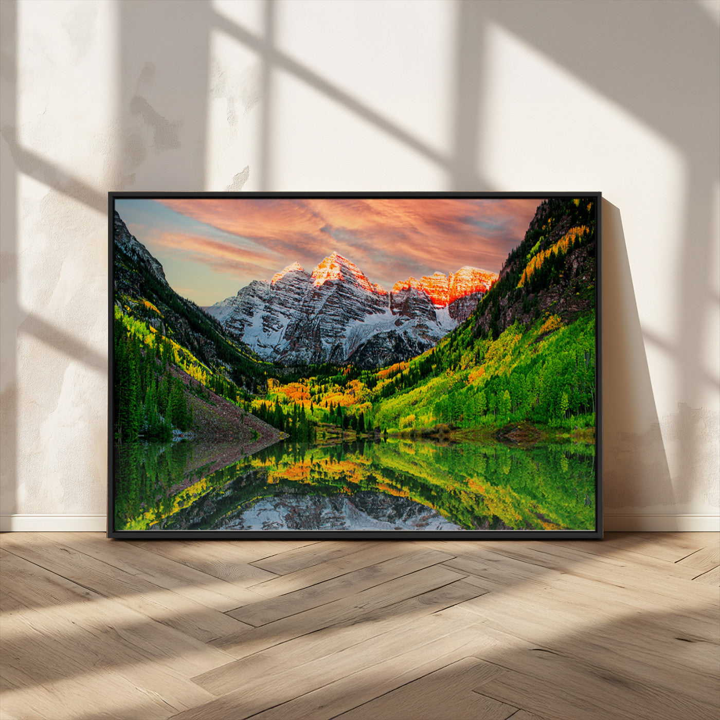 MGV-FC-36X24 - Maroon Bells Lake Wall Art Canvas Print – Majestic Colorado Mountain Landscape, Autumn Reflection,