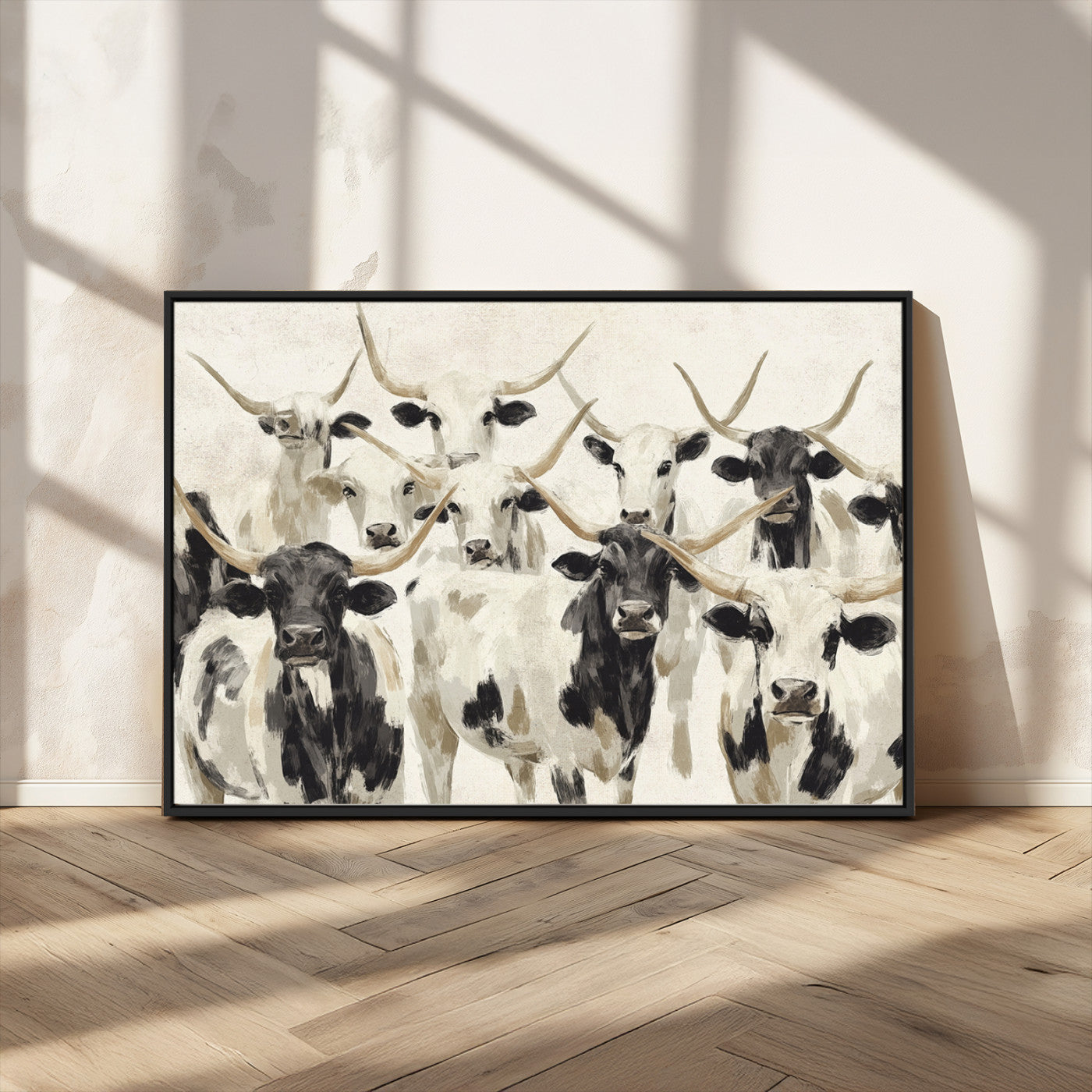 MGV-FC-36X24 - Longhorn Texas Cow Drawing Abstract Wall Art Canvas Print for Farmhouse Decor, Texas Bull Printing