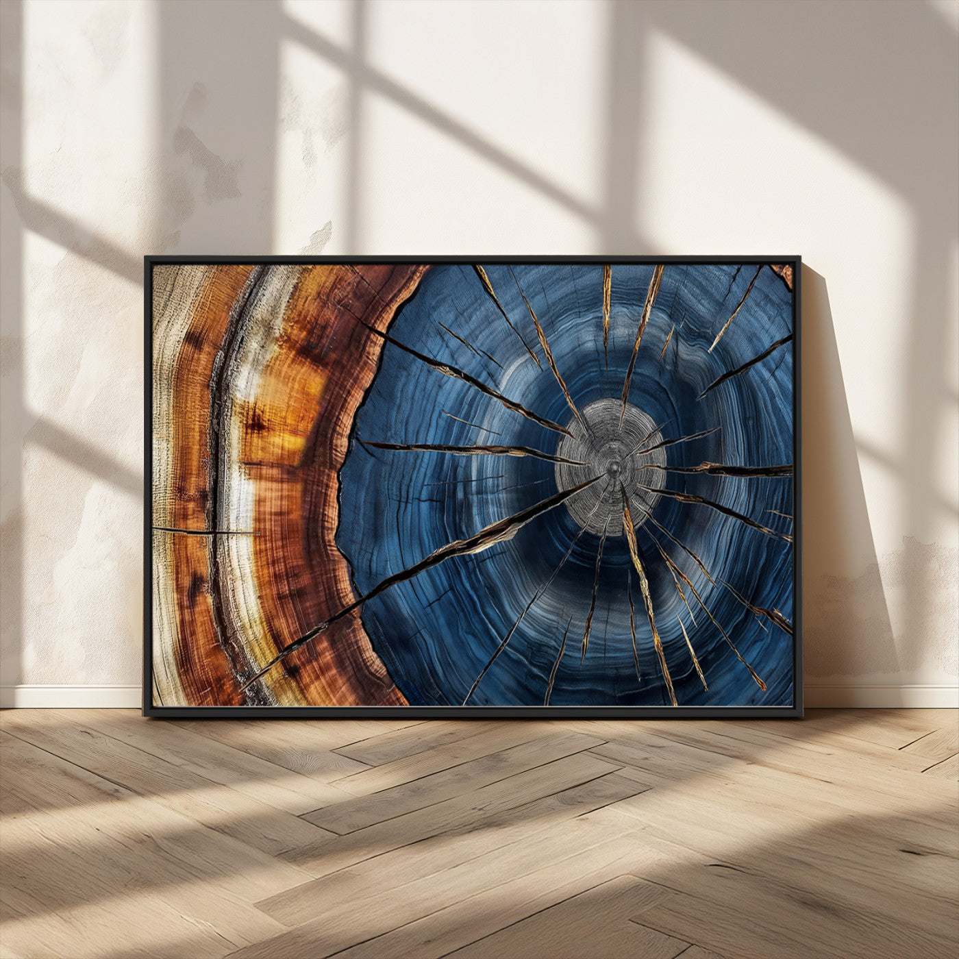 MGV-FC-36X24 - Framed Abstract Tree Ring Wall Art Print, Natural Rustic Wood Texture Canvas Print, Wood Tree Stump