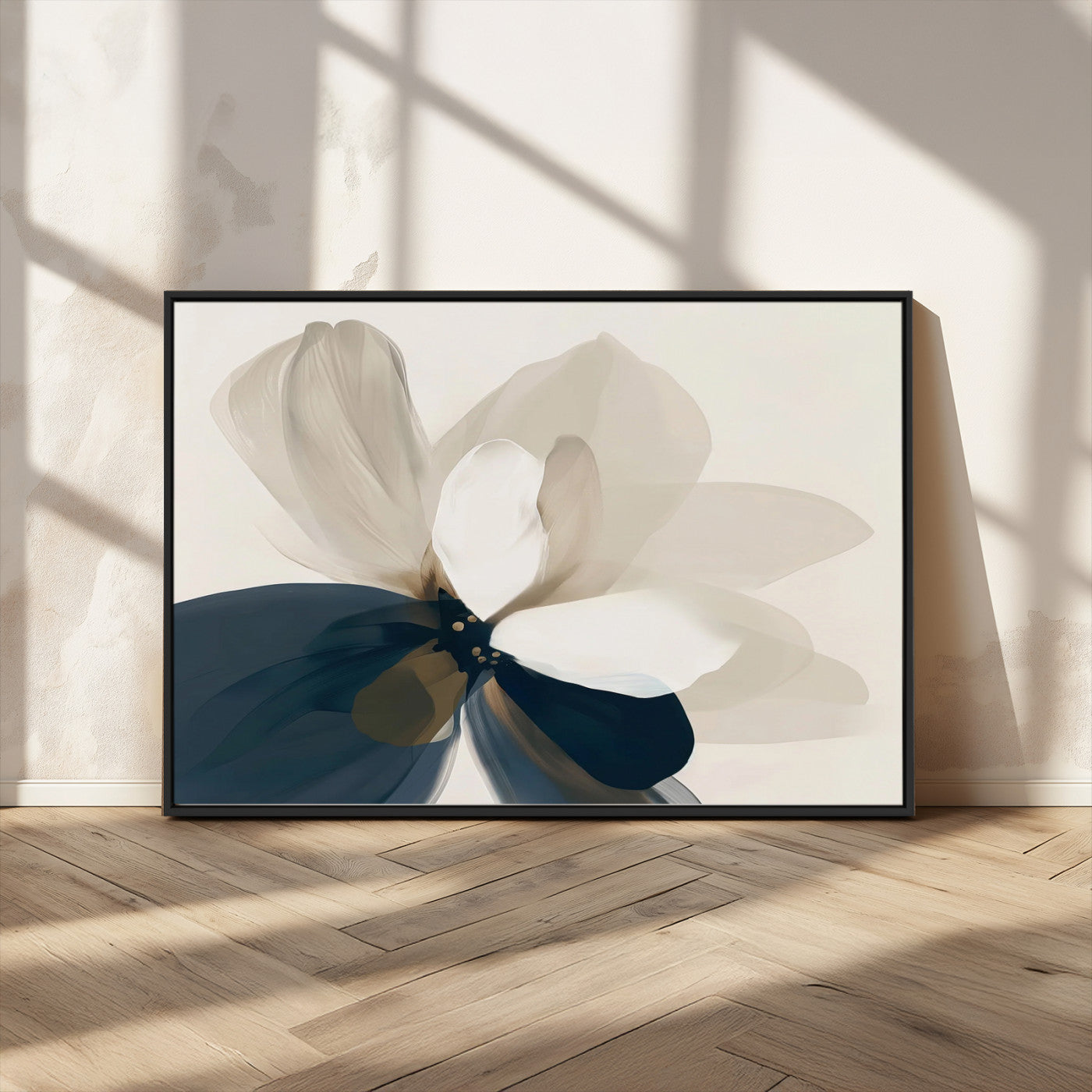 MGV-FC-36X24 - Minimal Flower Wall Art Canvas Print, Framed Flower Drawing Art Picture Print, Beige Bloom Perfect Modern Botanical Decor Artwork