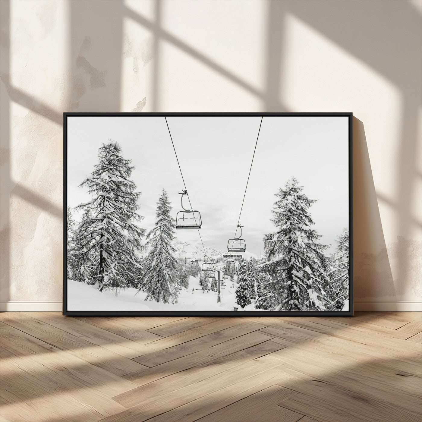 MGV-FC-36X24 - Wall Art Canvas Print Winter Chairlift Views Silent Snow-Covered Pines Mountain Calm Serenity Frozen