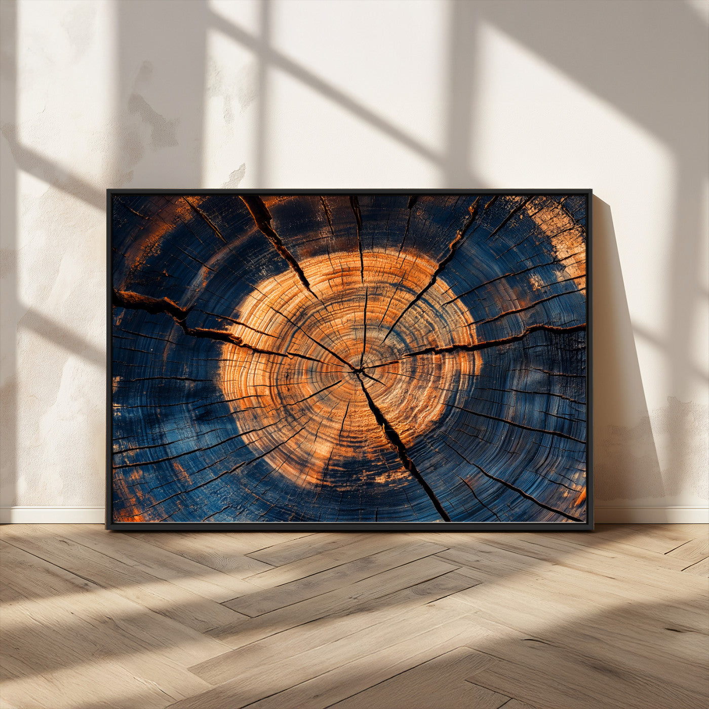 MGV-FC-36X24 - Burnt Wood Wall Art Canvas Print, Framed Aged Timber Art Picture Print, Rustic Tree Slice Perfect Rustic Decor Artwork