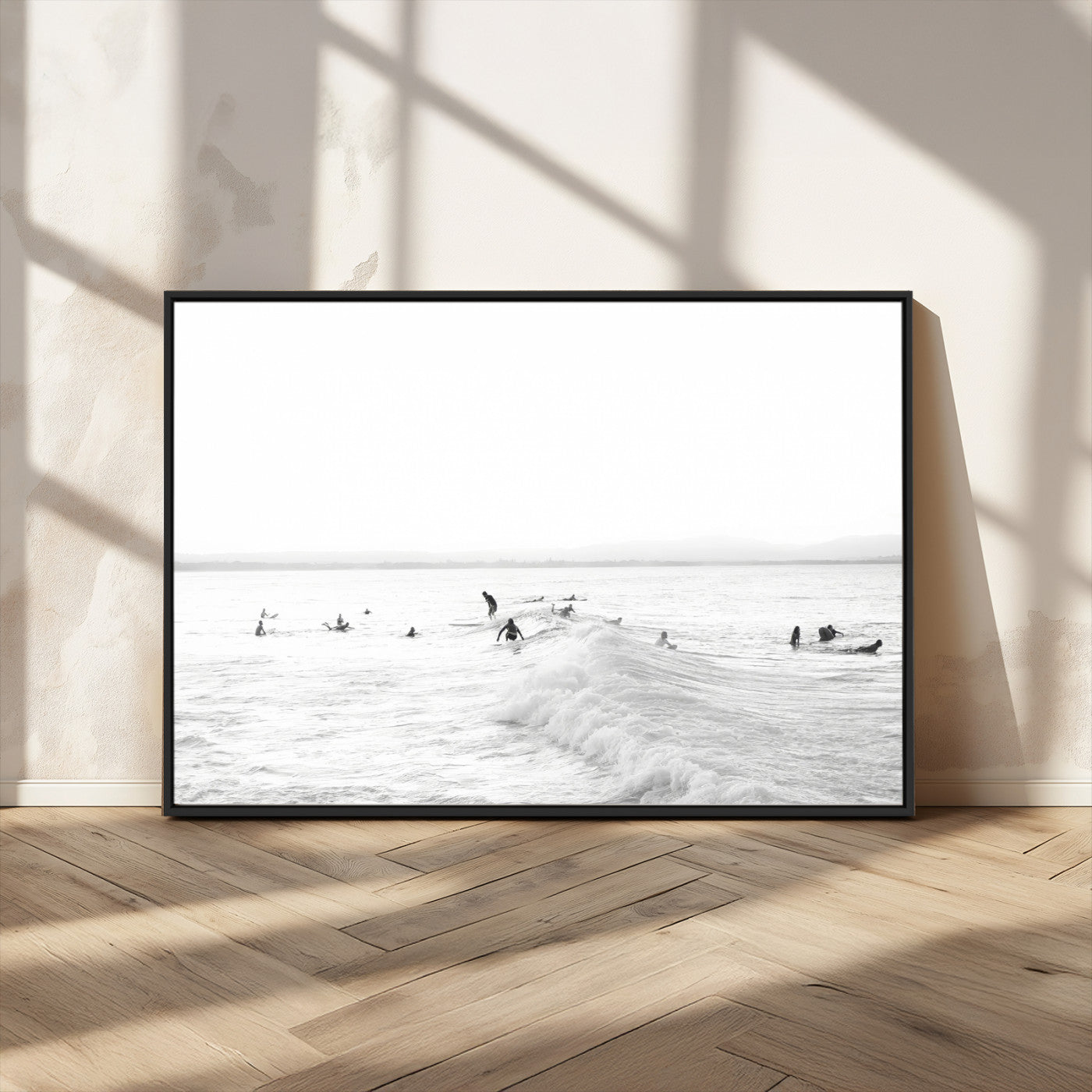 33449548-MGV-CV-36X24 - Surf Crowd Motion Wall Art – Active Surfers & Ocean Waves Canvas Print, Dynamic Water and Coastal Horizon for Living Room or Sea Adventure Decor
