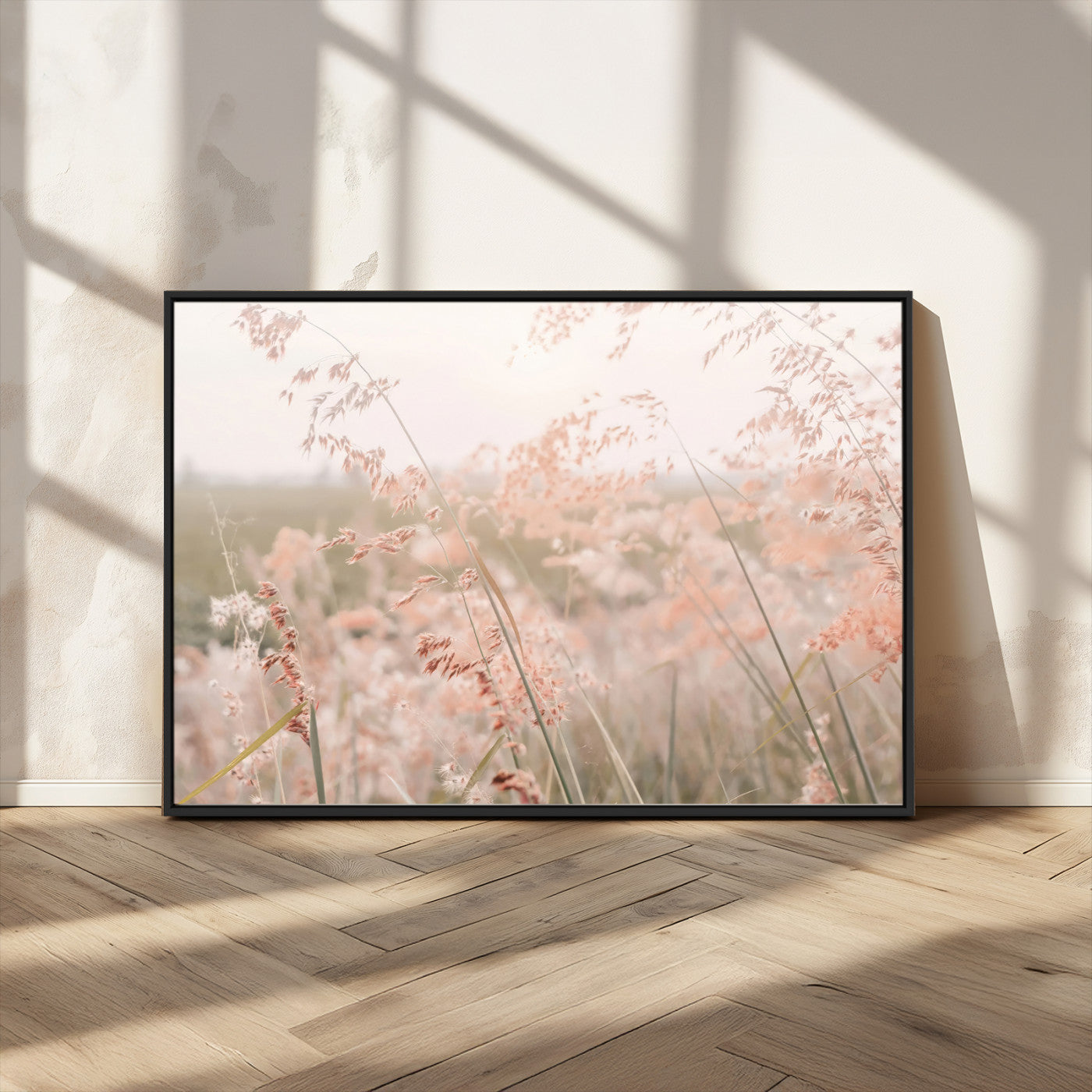 MGV-FC-36X24 - Pastel Grasses Wall Art Canvas Print, Framed Soft Meadow Art Picture Print, Field in Breeze Perfect Soft Pastel Minimal Decor Artwork