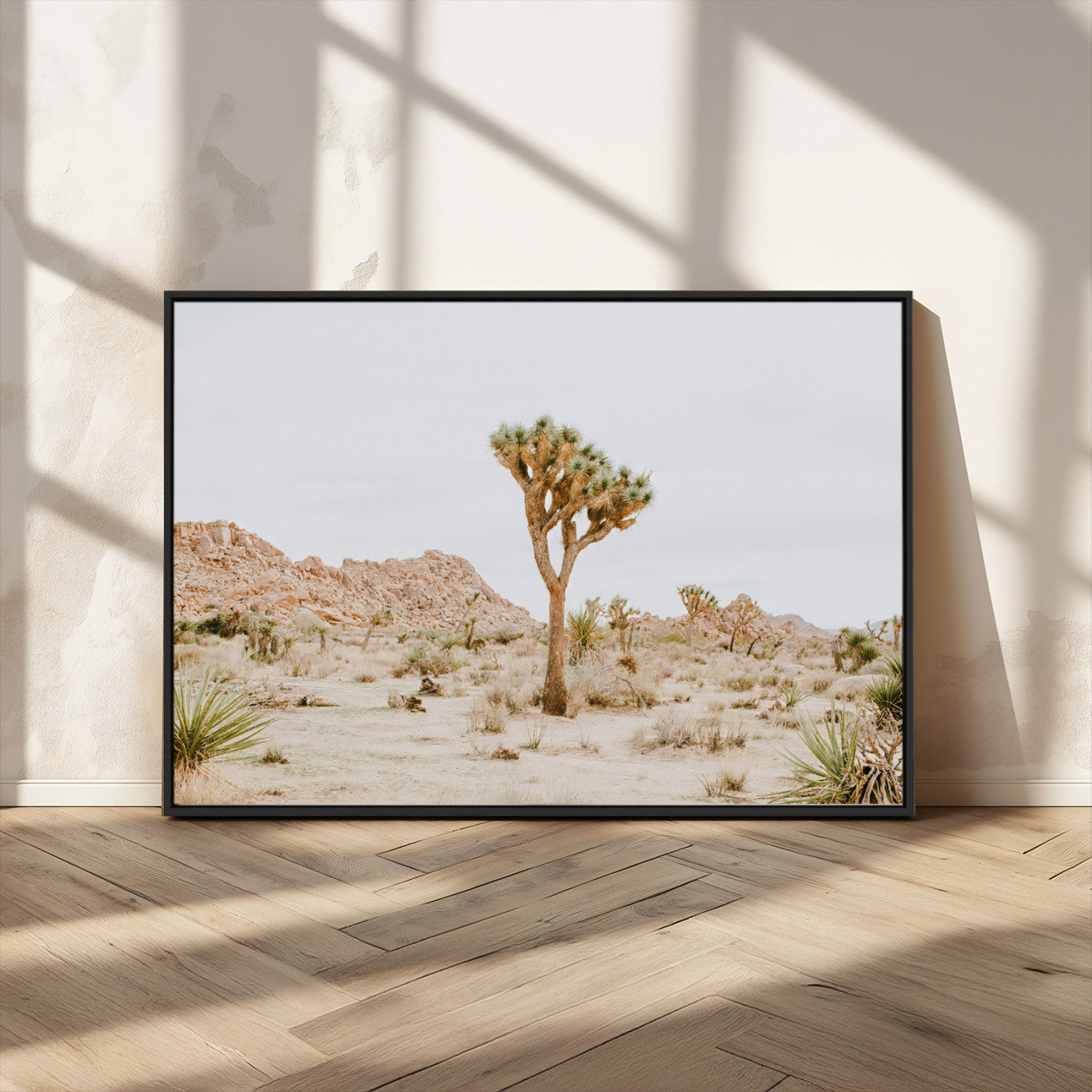 MGV-FC-36X24 - Joshua Tree Wall Art Canvas Print, Framed Neutral Desert Art Picture Print, Earthy Landscape Perfect Neutral Boho Decor Artwork