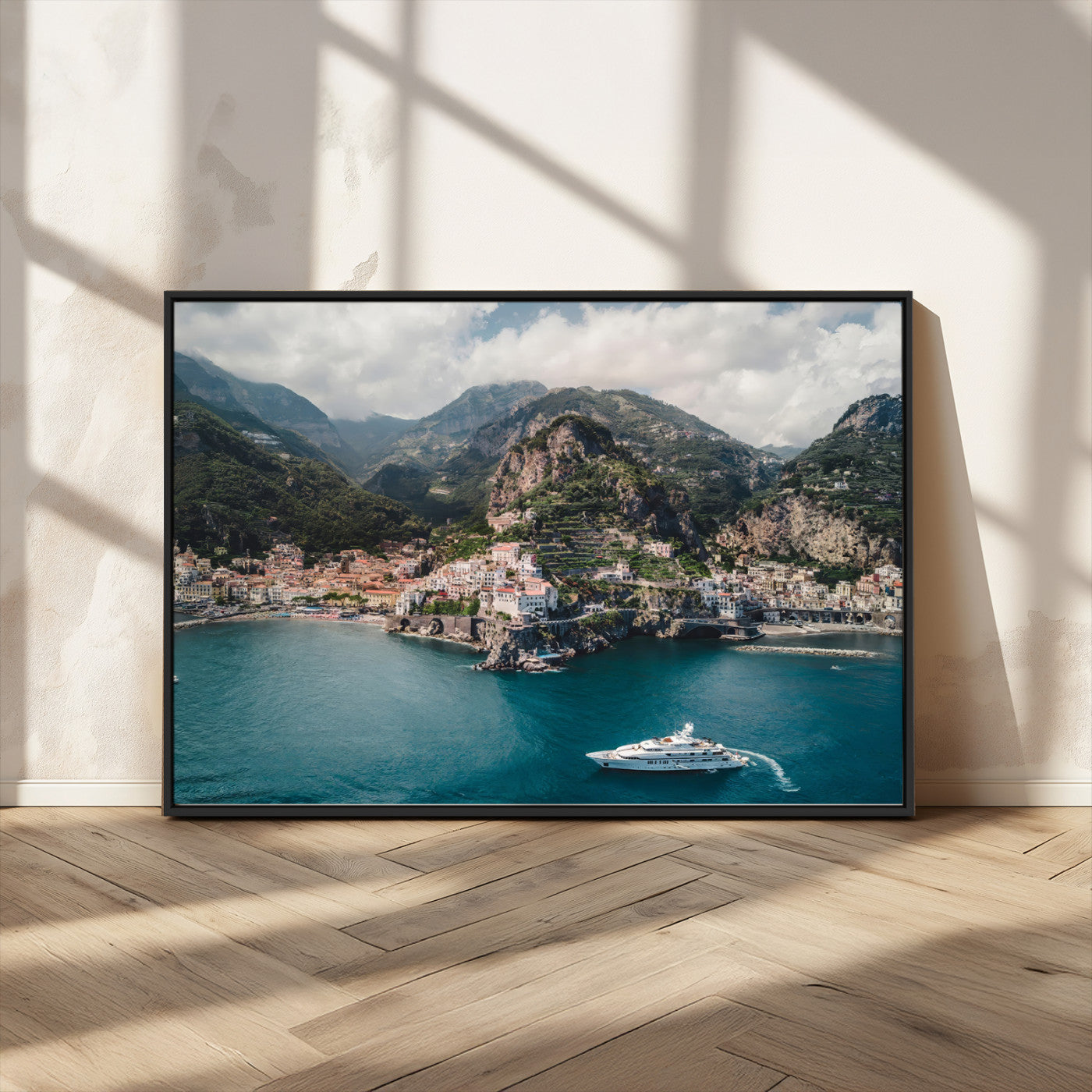 MGV-FC-36X24 - Amalfi Coast Wall Art Canvas Print, Framed Italy Travel Art Picture Print, Mediterranean Landscape Perfect Mediterranean Coastal Decor Artwork