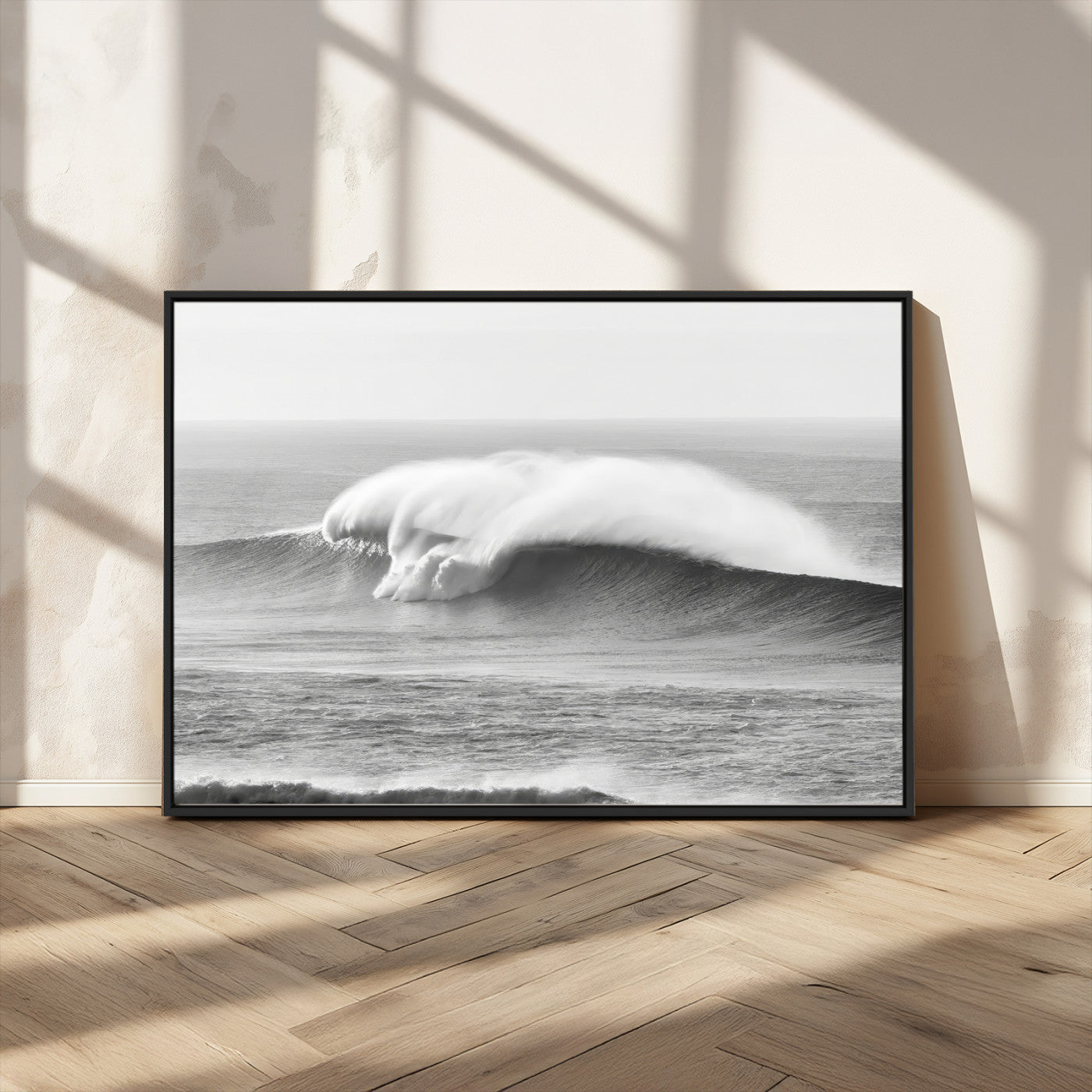 MGV-FC-36X24 - Monochrome Seascape Wall Art Canvas Print, Framed Surf Wave Art Picture Print, Minimalist Ocean Perfect Moody Coastal Decor Artwork