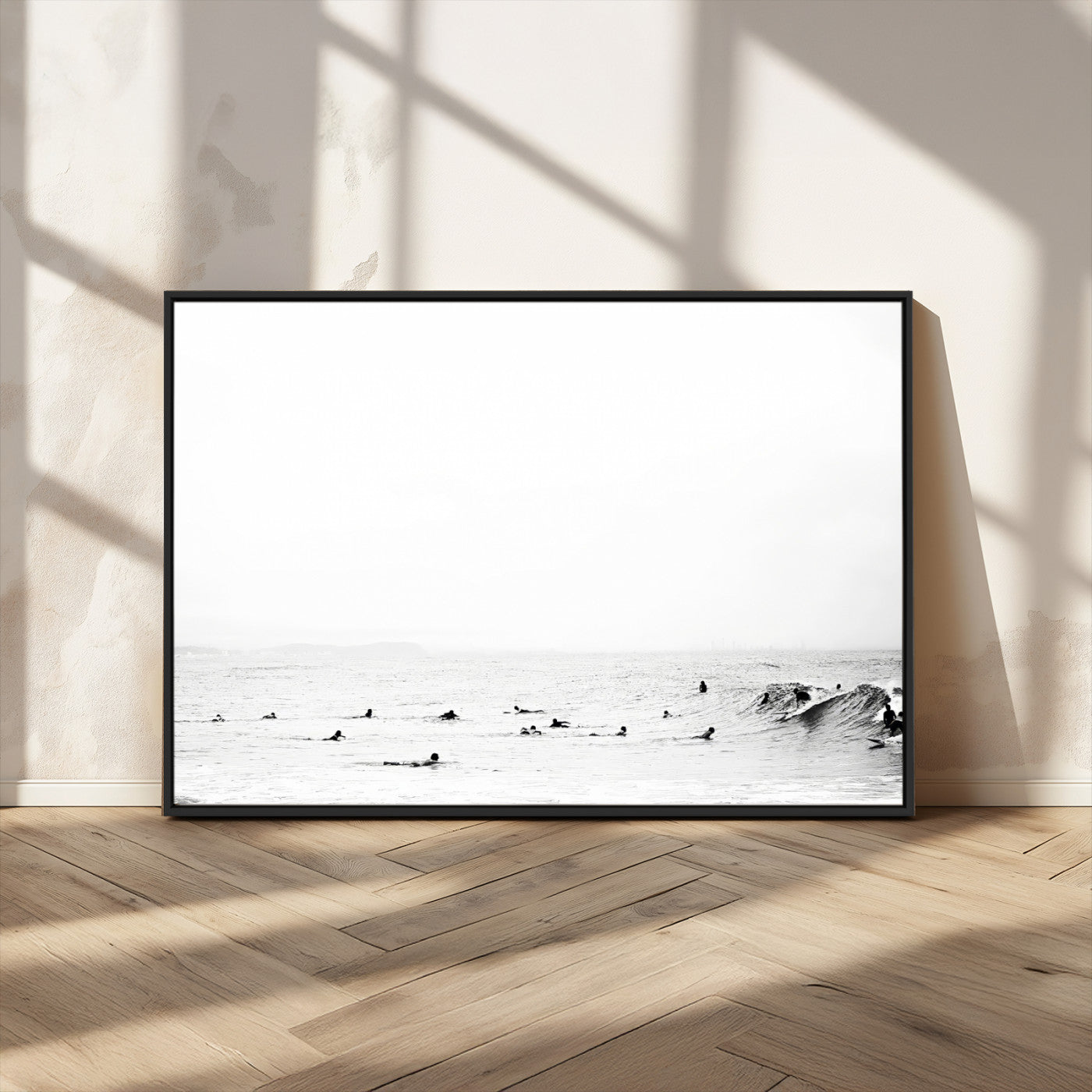 MGV-FC-36X24 - Monochrome Swimming Wall Art Canvas Print, Framed Ocean Horizon Art Picture Print, Moody Coastal Perfect Minimalist Coastal Decor Artwork