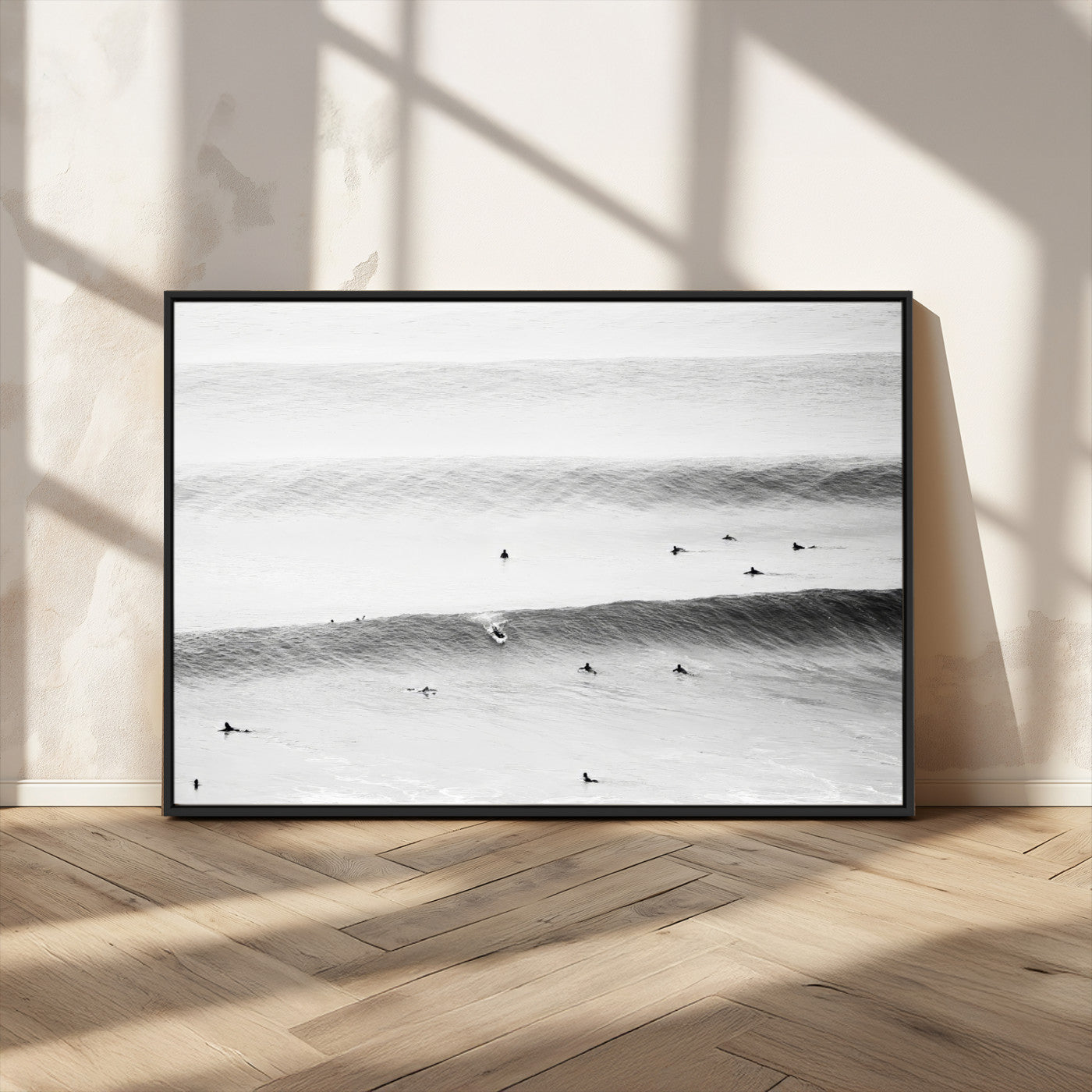 MGV-FC-36X24 - Black White Ocean Wall Art Canvas Print, Framed Coastal Sport Art Picture Print, Ocean Culture Perfect Minimalist Coastal Decor Artwork