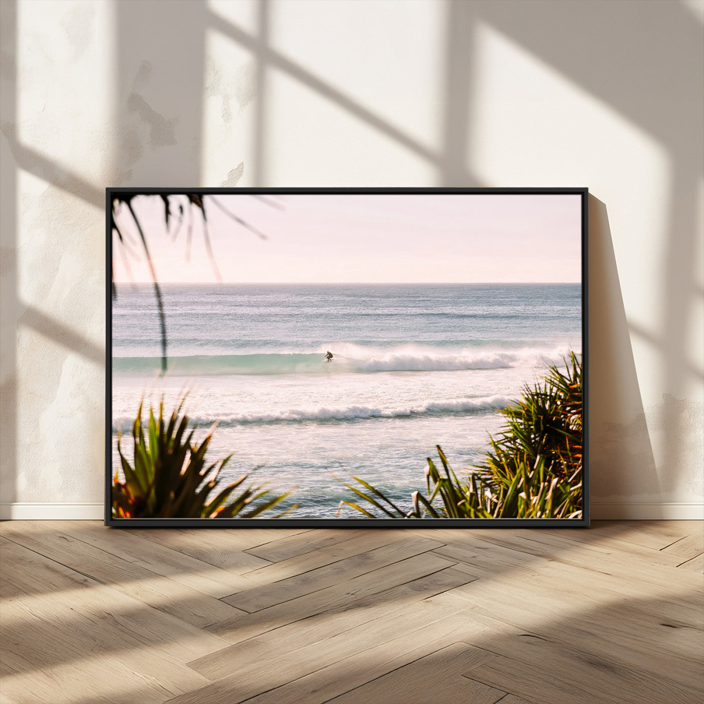MGV-FC-36X24 - Ocean Surfer Wall Art Canvas Print, Framed Coastal Surf Art Picture Print, Tropical Beach Perfect Tropical Coastal Decor Artwork