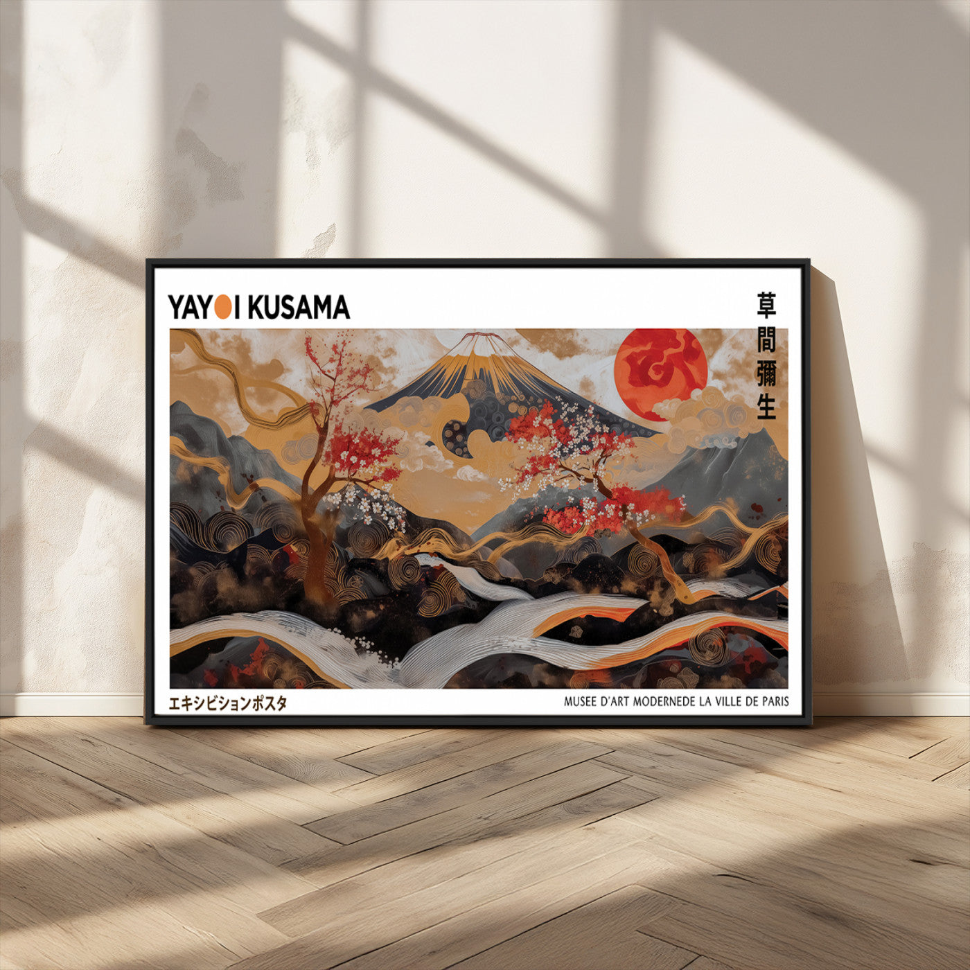 MGV-FC-36X24 - Modern Japanese Wall Art Print Yayoi Kusama Canvas Wall Art Abstract Mount Fuji Canvas Print