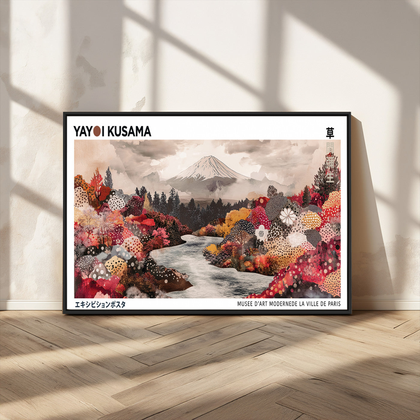 MGV-FC-36X24 - Modern Japanese Wall Art Print, Yayoi Kusama Canvas Wall Art, Abstract Mount Fuji Art Canvas Print,