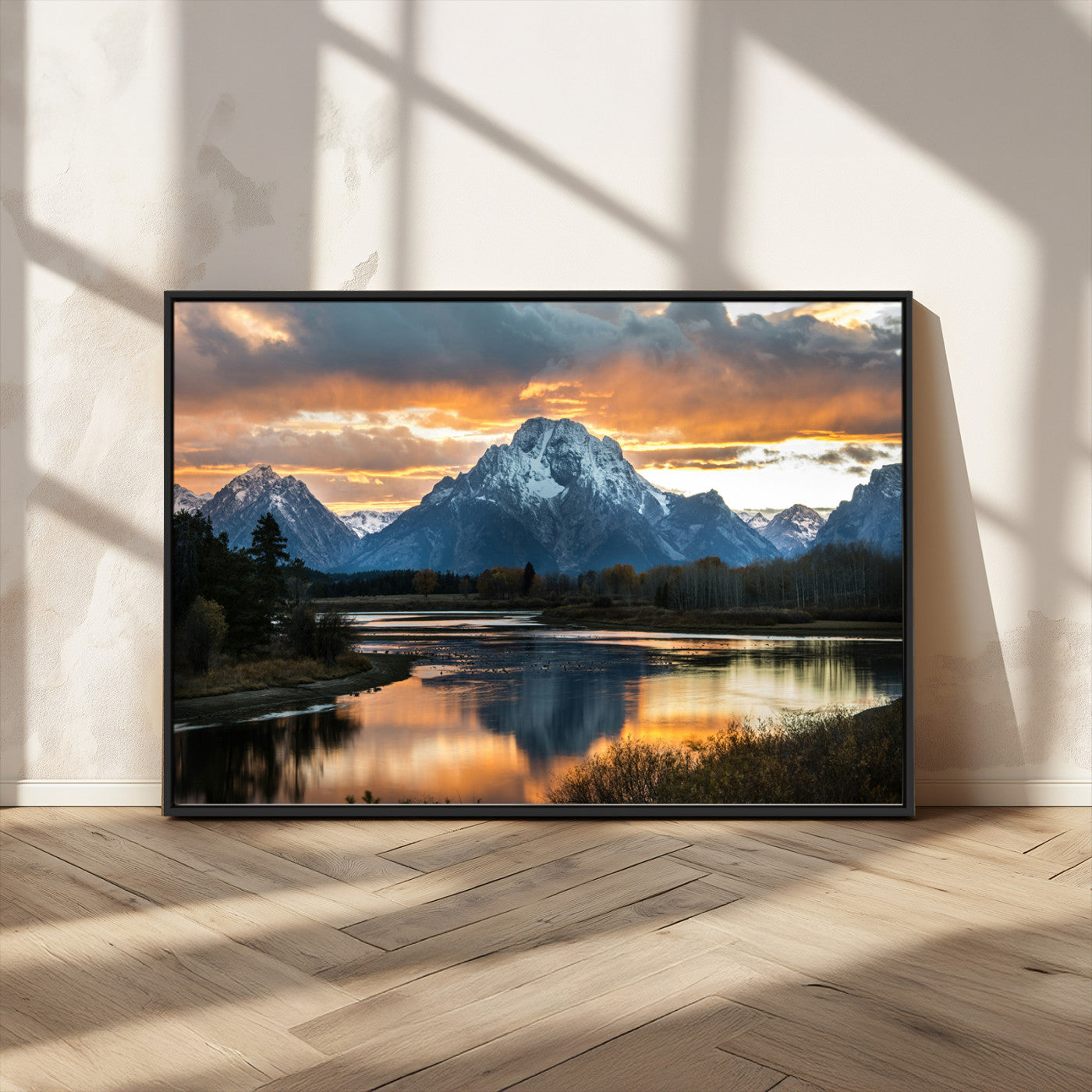 MGV-FC-36X24 - Mountain Sunset Wall Art Canvas Print, Framed Alpine Wilderness Art Picture Print, Golden Hour Perfect Wilderness Decor Artwork