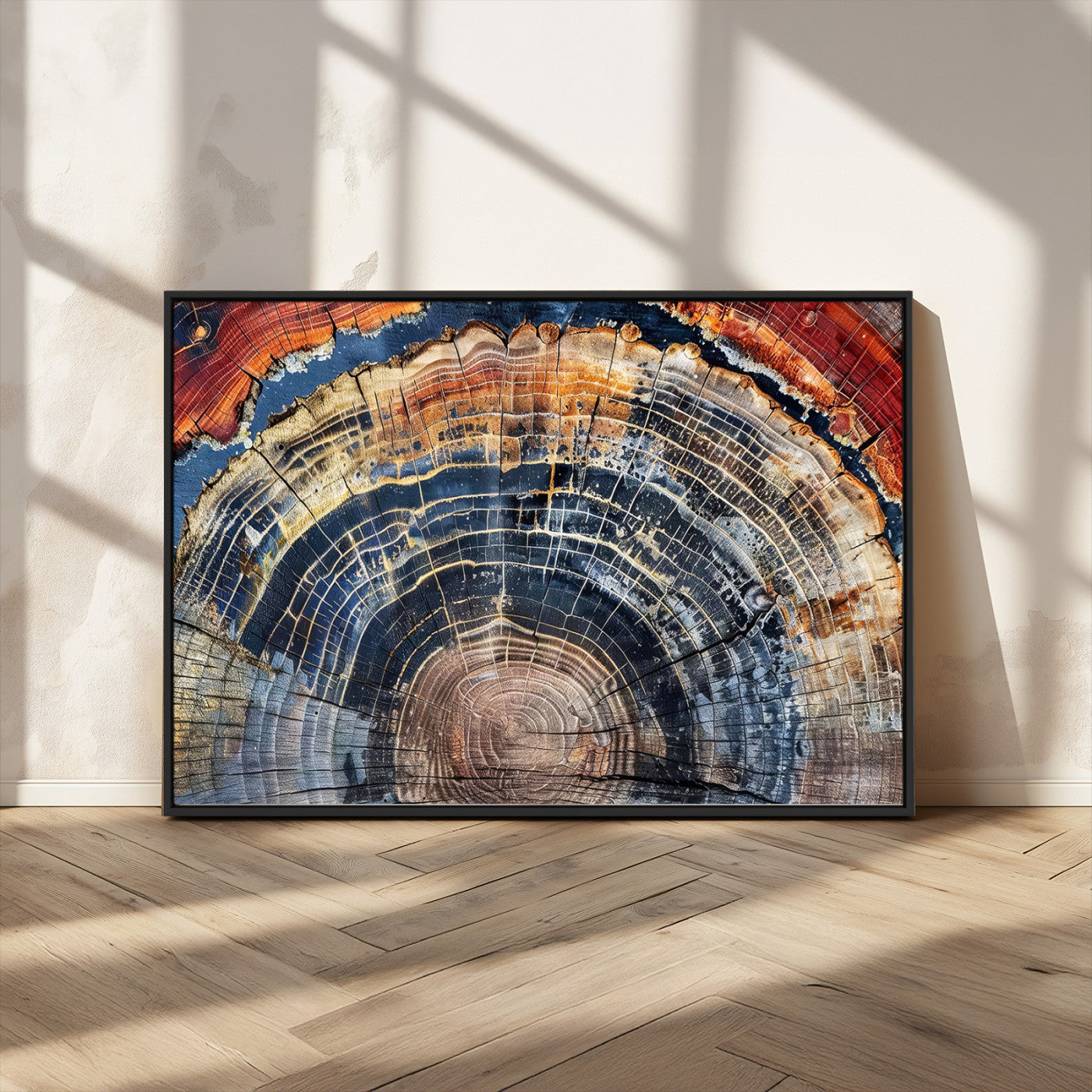 MGV-FC-36X24 - Tree Rings Wall Art Canvas Print, Framed Wood Texture Art Picture Print, Petrified Wood Perfect Modern Rustic Decor Artwork