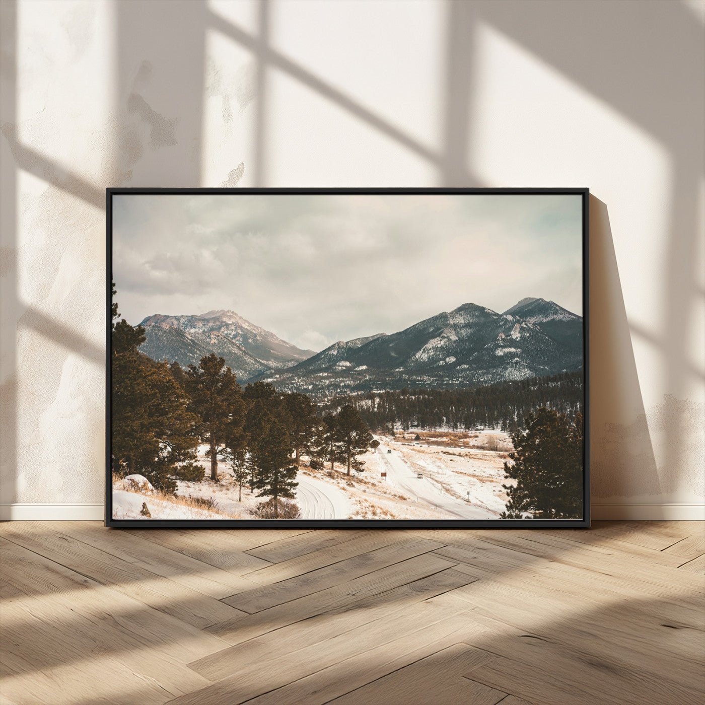 MGV-FC-36X24 - Mountain Landscape Wall Art Canvas Print, Framed Snowy Peaks Art Picture Print, Alpine Aesthetic Perfect Rustic Winter Decor Artwork