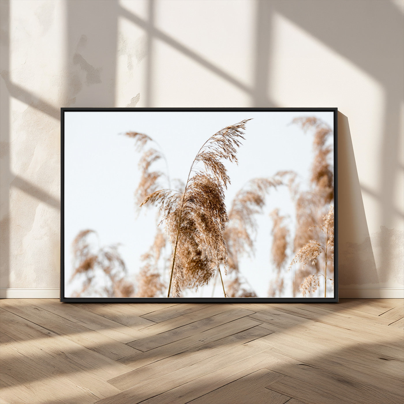 MGV-FC-36X24 - Pampas Grass Wall Art Canvas Print, Framed Neutral Tones Art Picture Print, Minimalist Nature Perfect Boho Decor Artwork