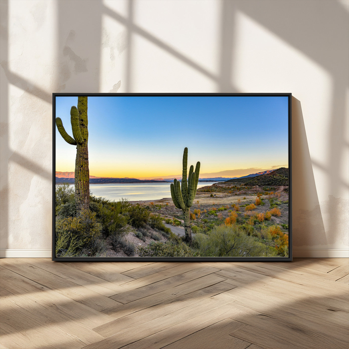 MGV-FC-36X24 - Saguaro Cactus Wall Art Canvas Print, Framed Desert Sunset Art Picture Print, Southwestern Perfect Southwestern Decor Artwork