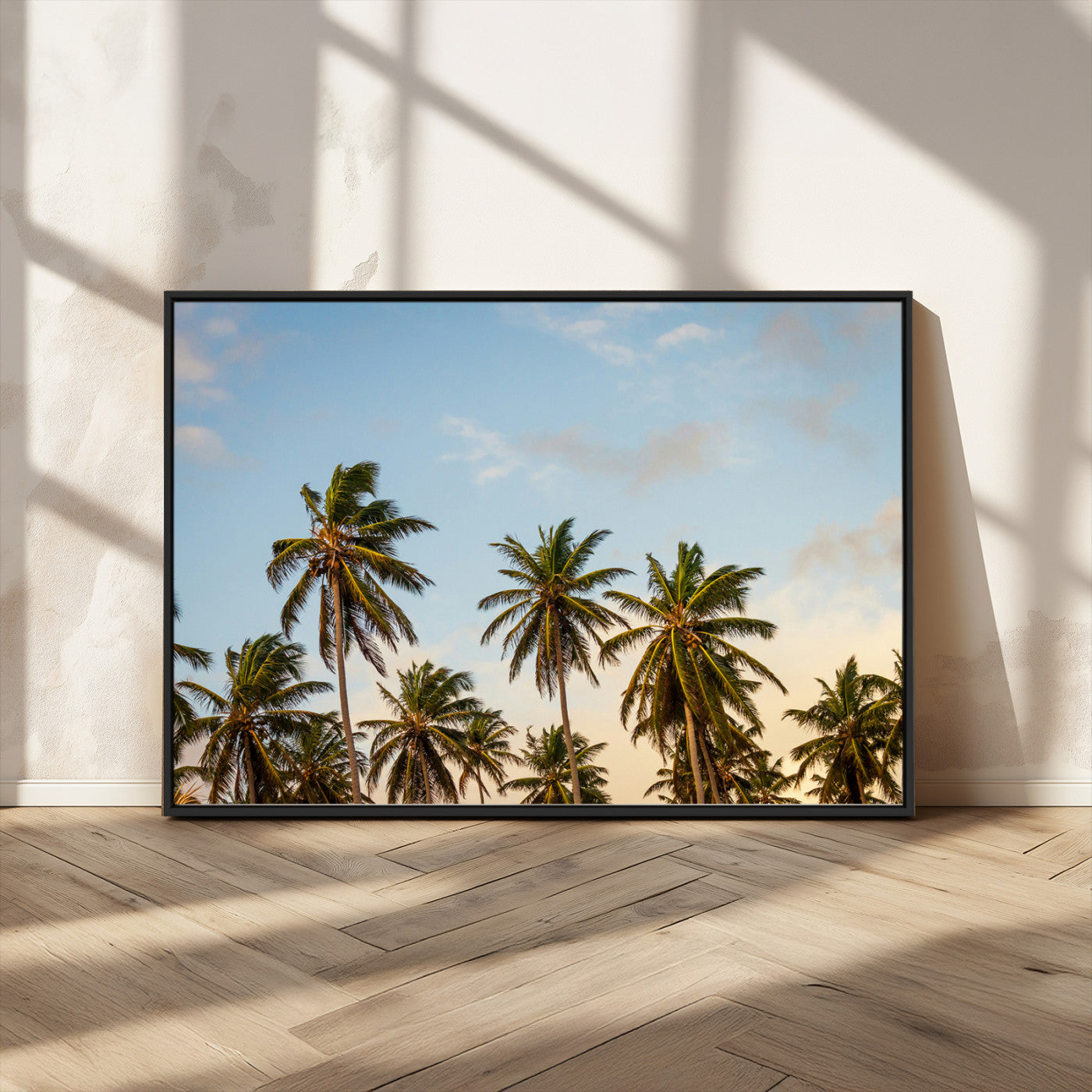 MGV-FC-36X24 - Palm Trees Wall Art Canvas Print, Framed Tropical Vibes Art Picture Print, Coastal Sunset Perfect Coastal Boho Decor Artwork