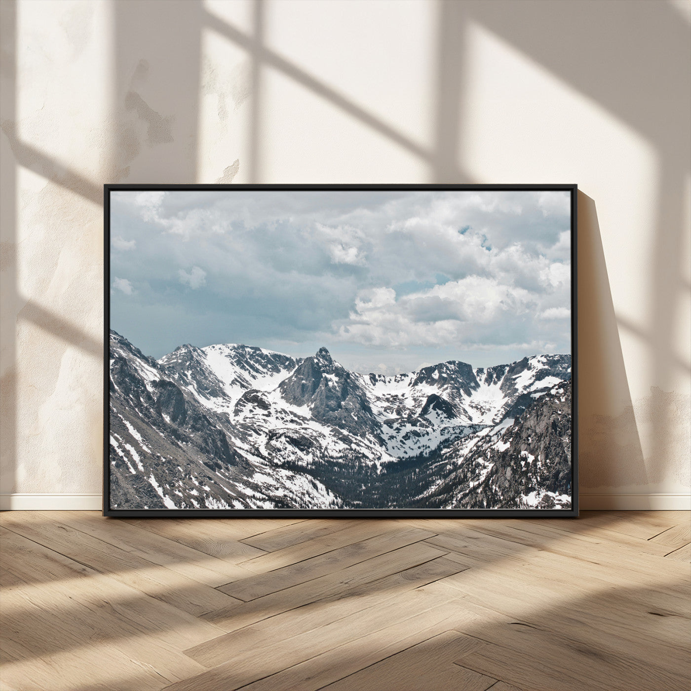 MGV-FC-36X24 - Snowy Peaks Wall Art Canvas Print, Framed Alpine Wilderness Art Picture Print, Mountain Escape Perfect Winter Serenity Decor Artwork