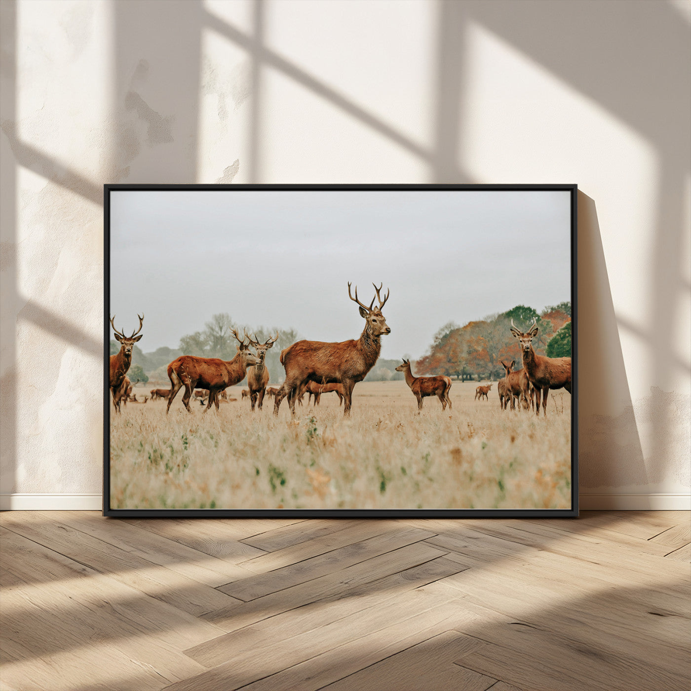 MGV-FC-36X24 - Rustic Deer Print Wall Art Canvas Print, Framed Autumn Nature Canvas Art Picture Print, Wildlife Art Print Perfect Rustic Wildlife Decor Artwork