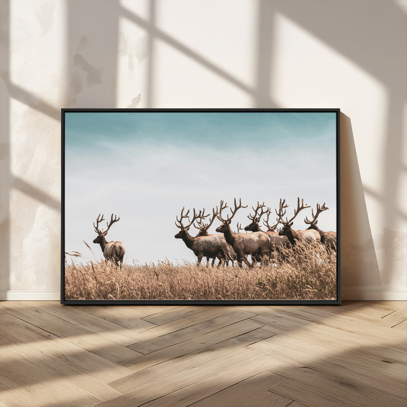 MGV-FC-36X24 - Elk Herd Wall Art Canvas Print, Framed Wildlife Photography Art Picture Print, Rustic Nature Print Perfect Rustic Wildlife Decor Artwork