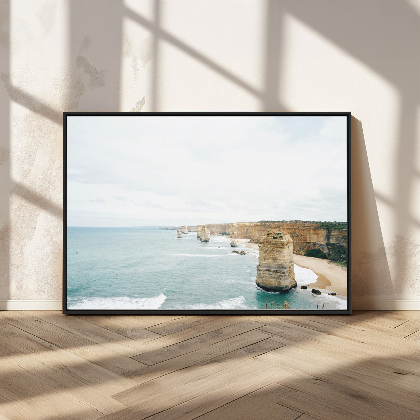 MGV-FC-36X24 - Twelve Apostles Wall Art Canvas Print, Framed Coastal Cliffs Art Picture Print, Rugged Rock Formations Perfect Minimalist Coastal Decor Artwork