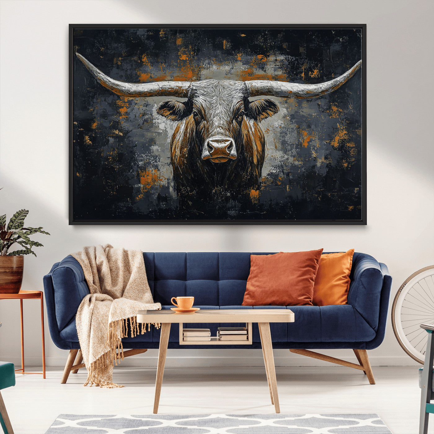 93195031-MGV-CV-36X24-Rustic Longhorn Bull Wall Art Canvas Print – Vintage Western Cattle Painting, Texas Steer Artwork for Ranch, Farmhouse or Cowboy Decor