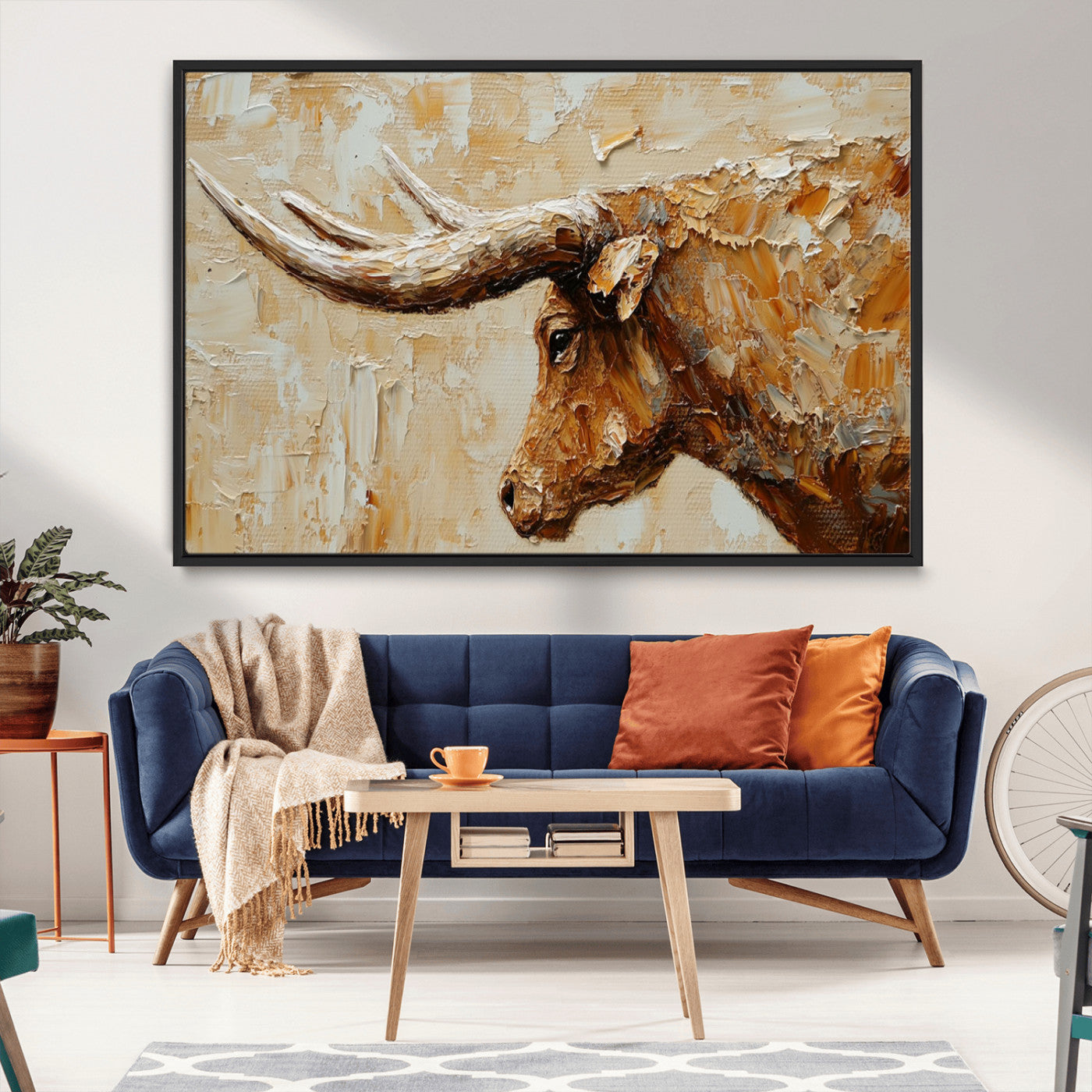 69611428-MGV-CV-36X24-Rustic Longhorn Bull Wall Art Canvas Print – Vintage Western Cattle Painting, Texas Steer Artwork for Ranch, Farmhouse or Cowboy Decor