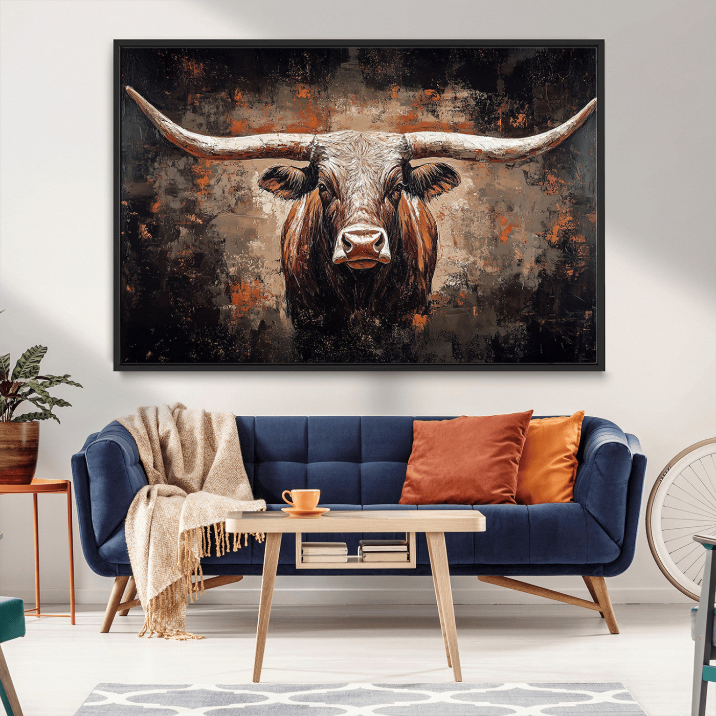 24779067-MGV-CV-36X24-Rustic Longhorn Bull Wall Art Canvas Print – Vintage Western Cattle Painting, Texas Steer Artwork for Ranch, Farmhouse or Cowboy Decor