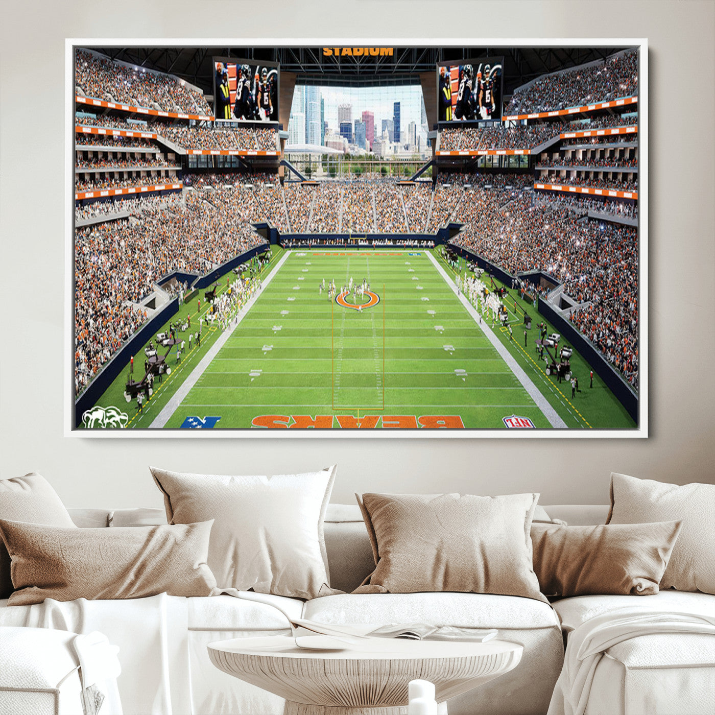 76935553-MGV-CV-36X24-Chicago Bears Soldiers Field Wall Art Canvas Print – Framed Football Stadium Artwork for Sports Fans, Soldier Field Skyline Canvas Decor for Game Room or Man Cave