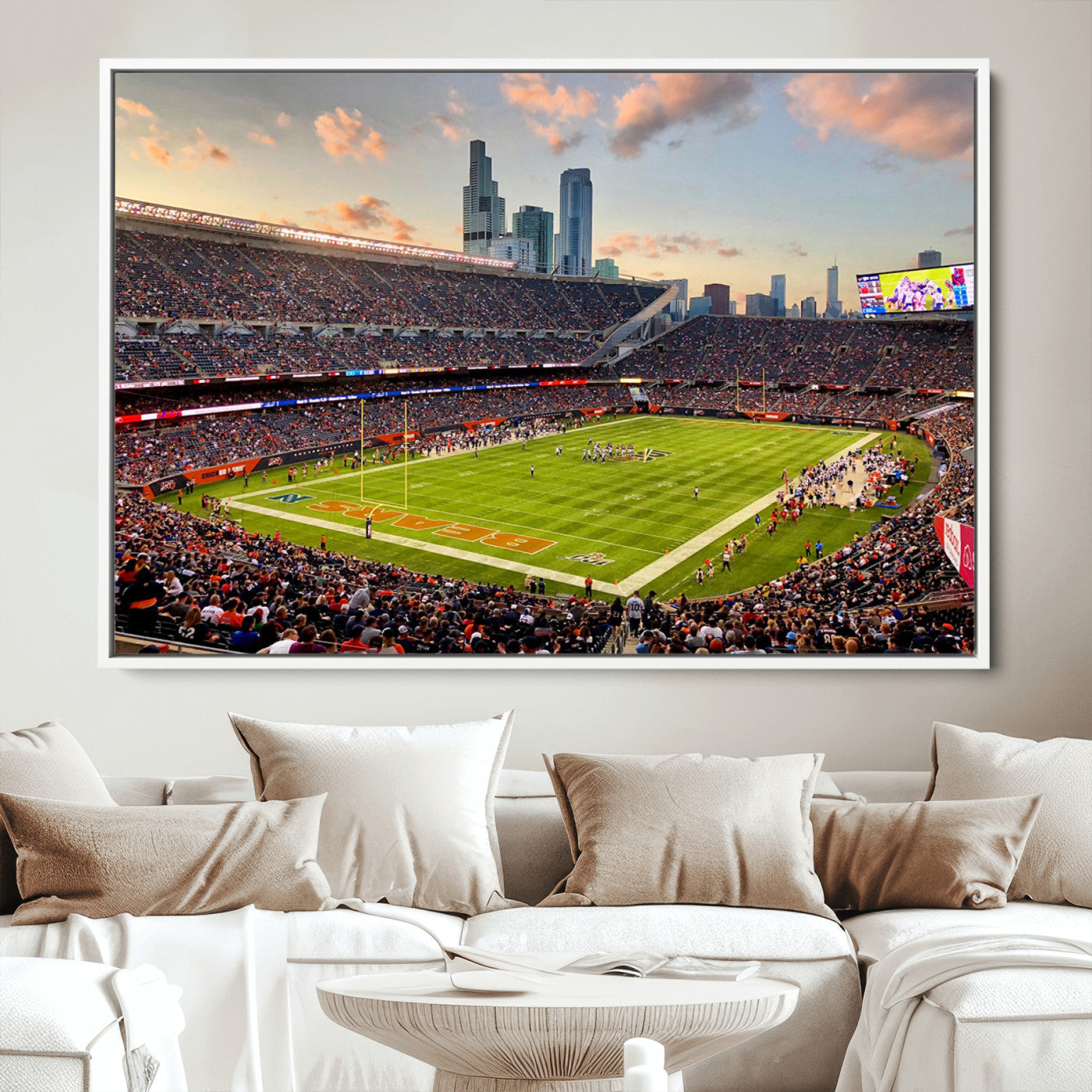 55377093-MGV-CV-36X24-Chicago Bears Soldiers Field Wall Art Canvas Print – Framed Football Stadium Artwork for Sports Fans, Soldier Field Skyline Canvas Decor for Game Room or Man Cave