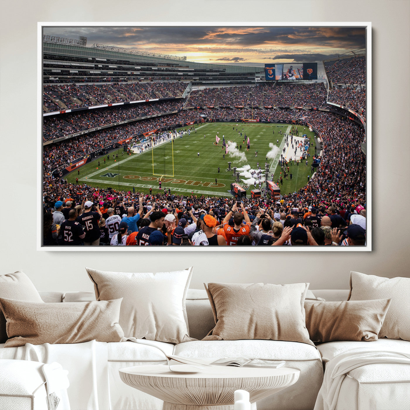 87578930-MGV-CV-36X24-Chicago Bears Soldiers Field Wall Art Canvas Print – Framed Football Stadium Artwork for Sports Fans, Soldier Field Skyline Canvas Decor for Game Room or Man Cave