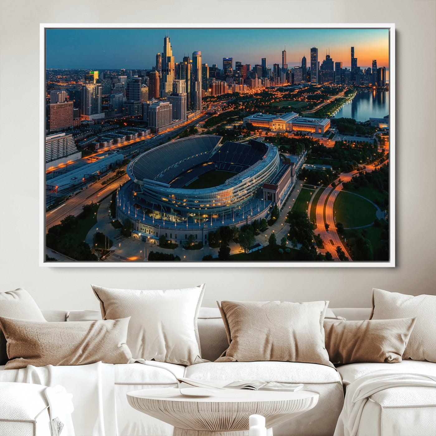 36690345-MGV-CV-36X24-Chicago Bears Soldiers Field Wall Art Canvas Print – Framed Football Stadium Artwork for Sports Fans, Soldier Field Skyline Canvas Decor for Game Room or Man Cave