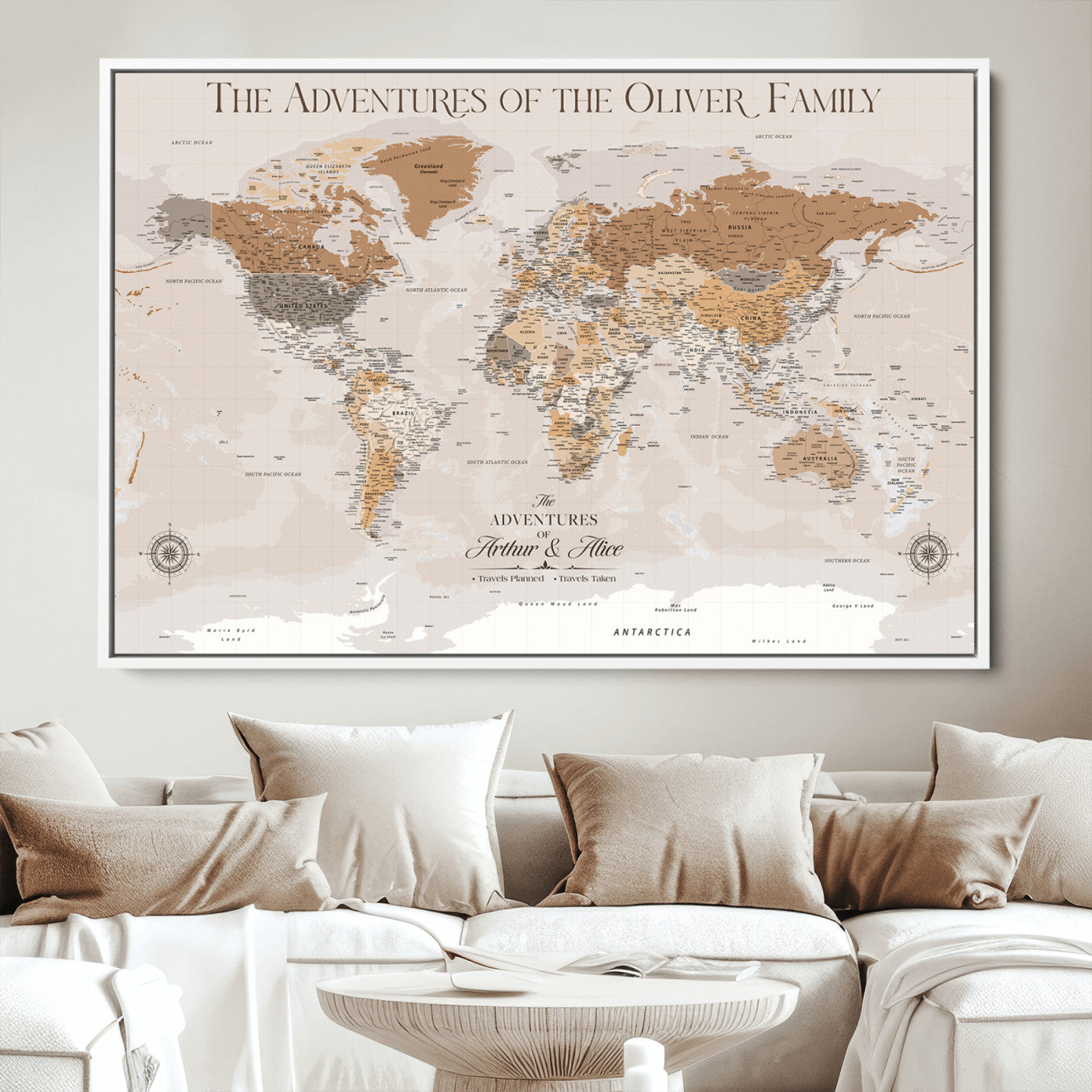 43101120-MGV-CV-36X24-World Travel Map with Pins – Push Pin Maps of Where I've Been, Framed Wall Map for Travel Memories, Old Style Decorative World Map - H10