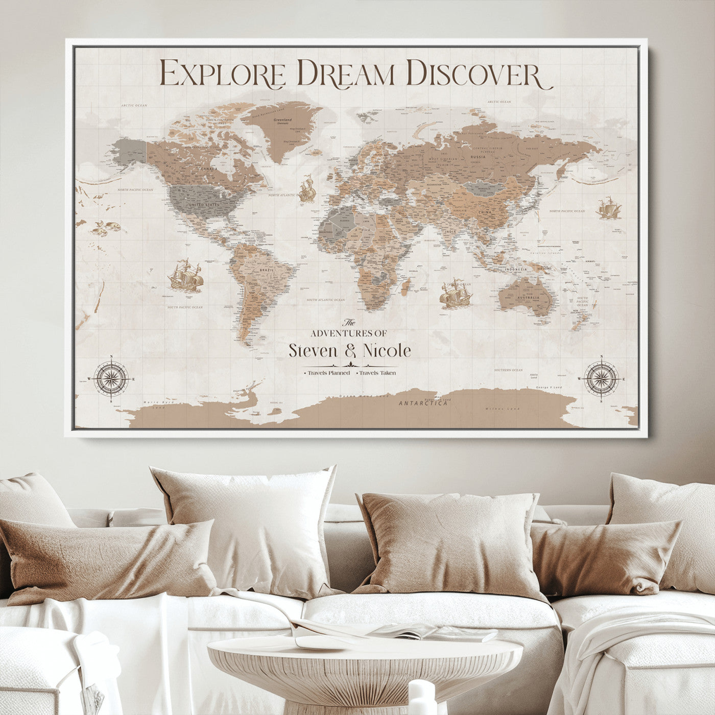 95738134-MGV-CV-36X24-Custom Push Pin World Map Wall Canvas Print – Personalized Travel Tracker with Pins – Framed Large Multi-Size Canvas for Home Office Decor