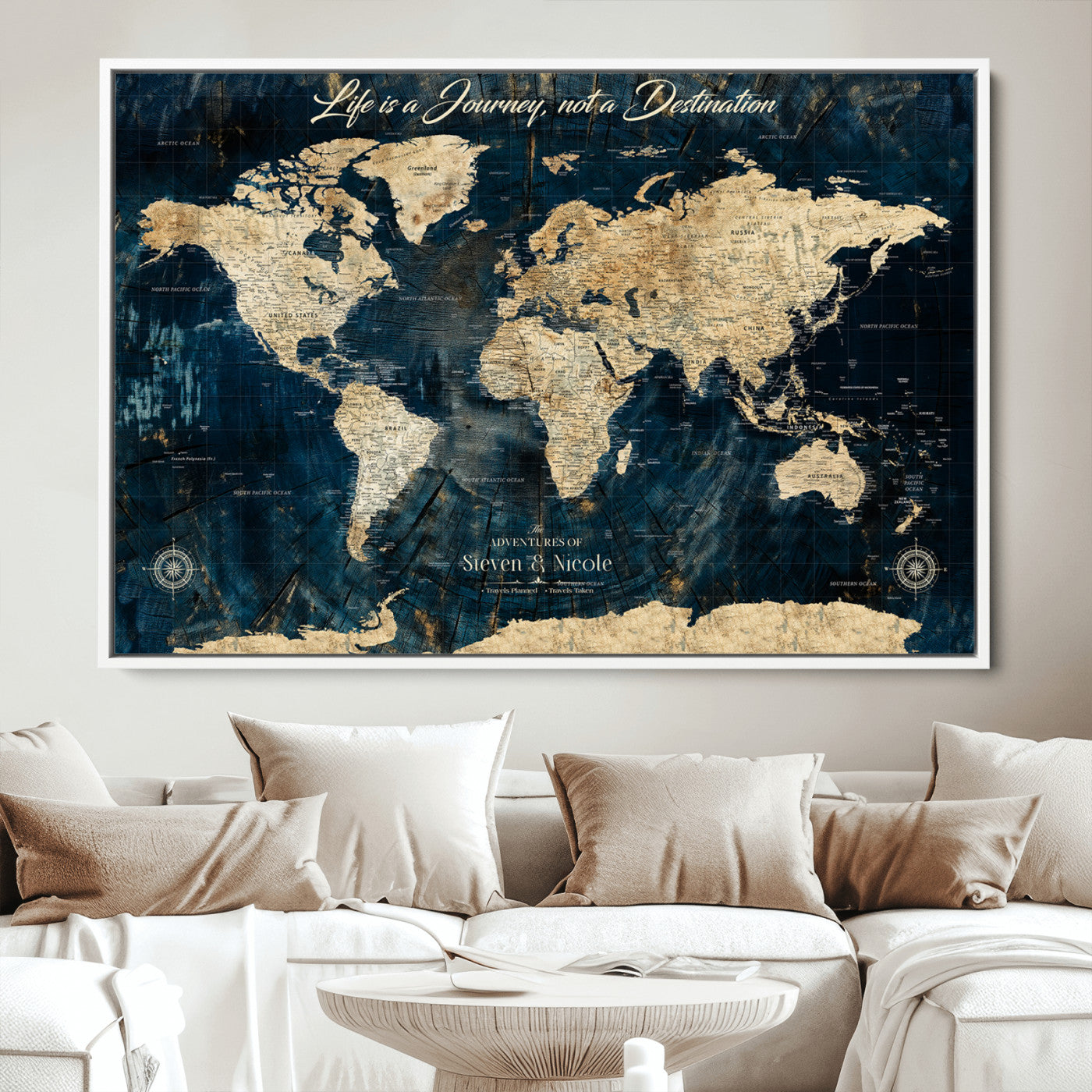 23551206-MGV-CV-36X24-Custom Push Pin World Map Wall Canvas Print – Personalized Travel Tracker with Pins – Framed Large Multi-Size Canvas for Home Office Decor