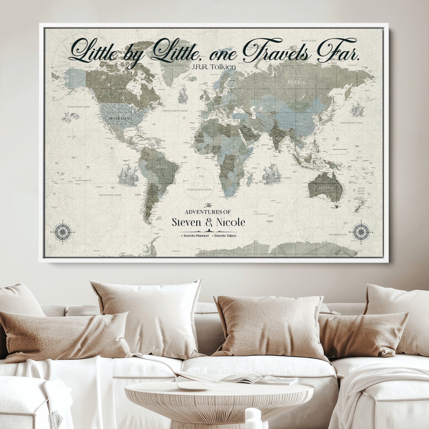72081300-MGV-CV-36X24-Custom Push Pin World Map Wall Canvas Print – Personalized Travel Tracker with Pins – Framed Large Multi-Size Canvas for Home Office Decor