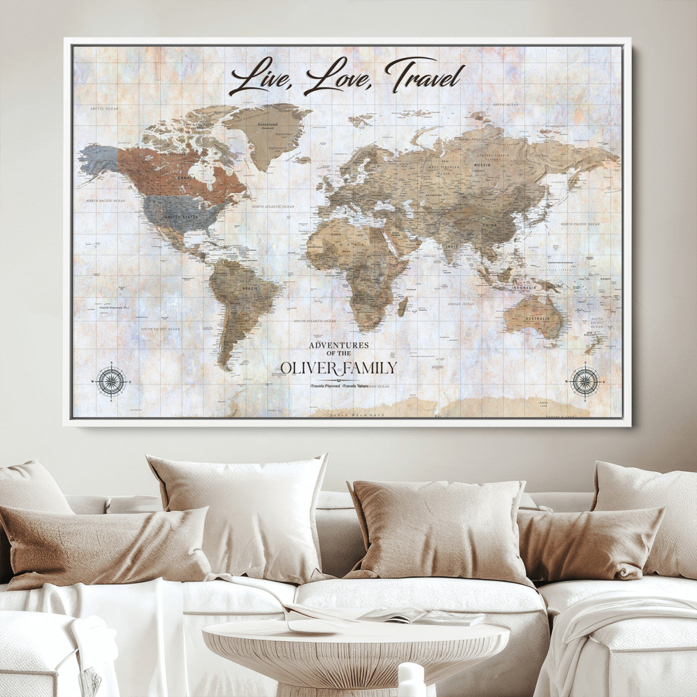 76256172-MGV-CV-36X24-Custom Push Pin World Map Wall Canvas Print – Personalized Travel Tracker with Pins – Framed Large Multi-Size Canvas for Home Office Decor