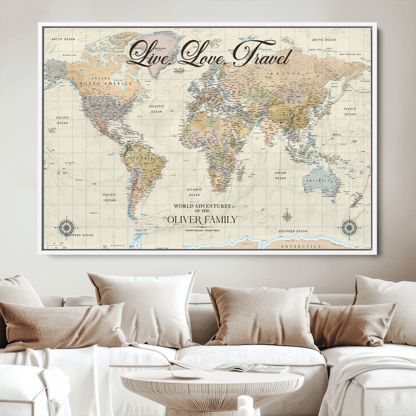 49563244-MGV-CV-36X24-Custom Push Pin World Map Wall Canvas Print – Personalized Travel Tracker with Pins – Framed Large Multi-Size Canvas for Home Office Decor
